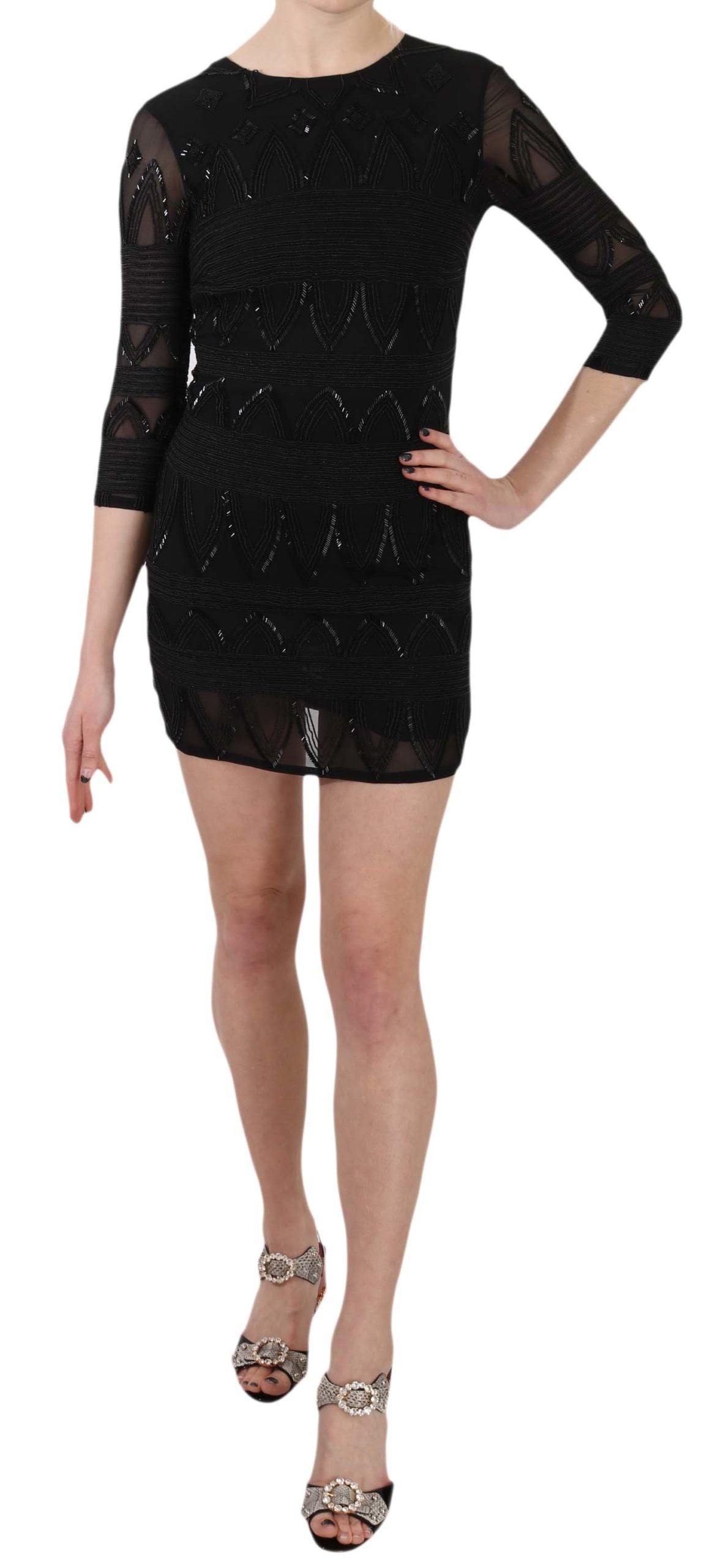 John Richmond Black Silk Sequined Mini Shift Women's Gown