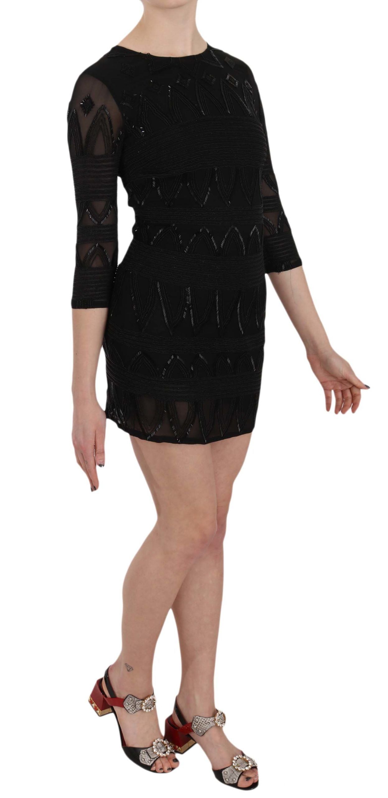 John Richmond Black Silk Sequined Mini Shift Women's Gown