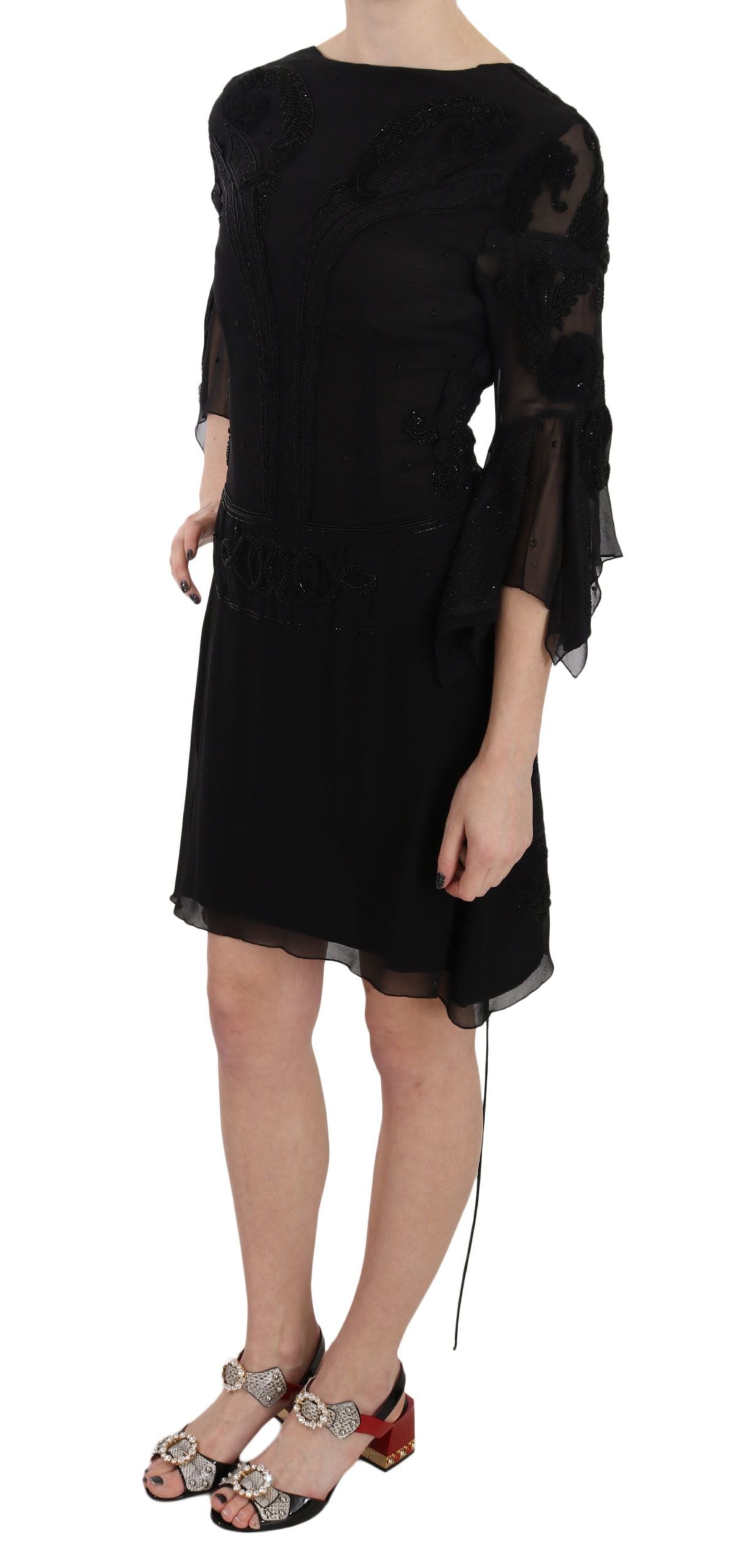 John Richmond Black Sequined Silk Mini Shift Women's Gown