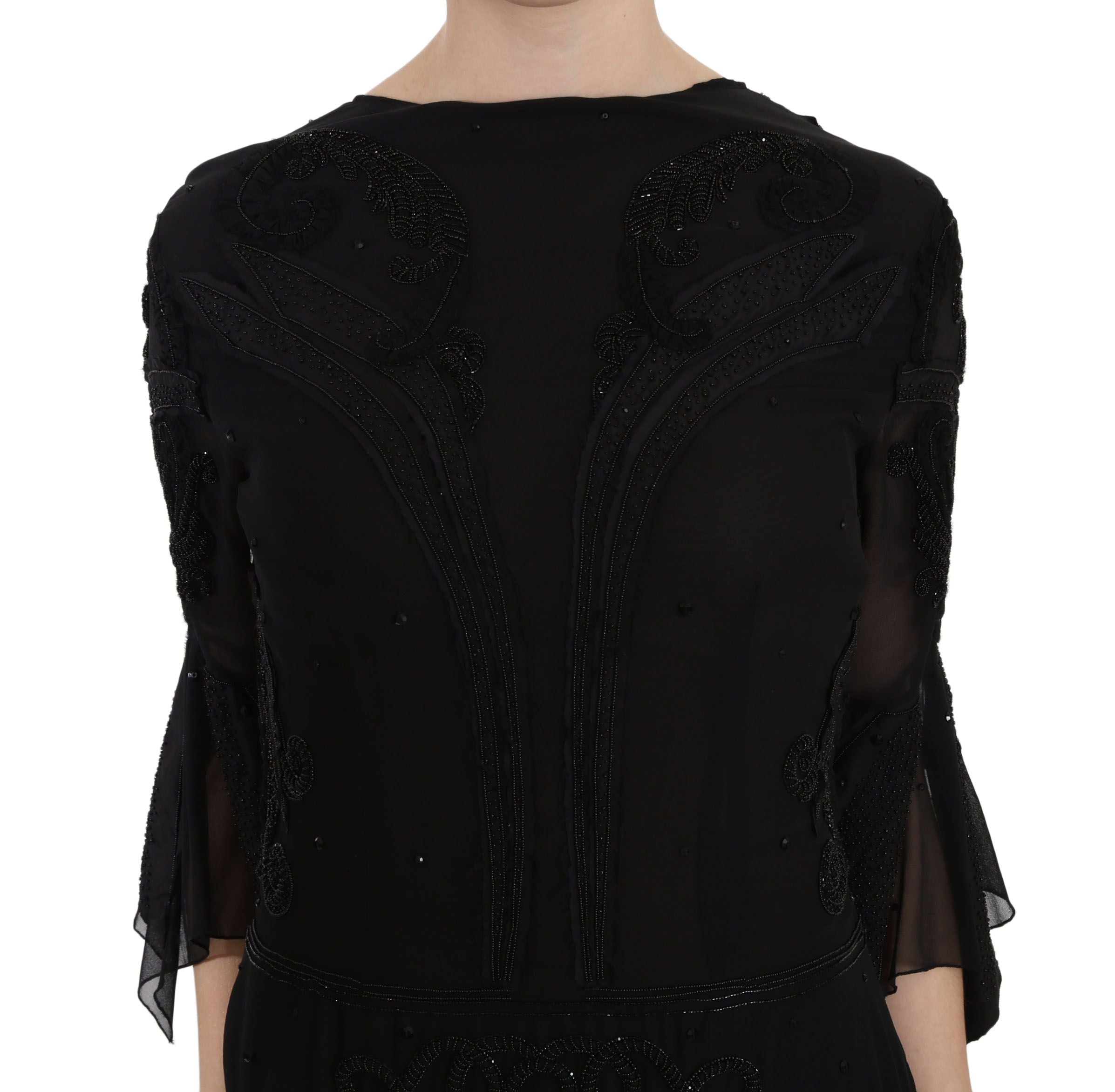 John Richmond Black Sequined Silk Mini Shift Women's Gown