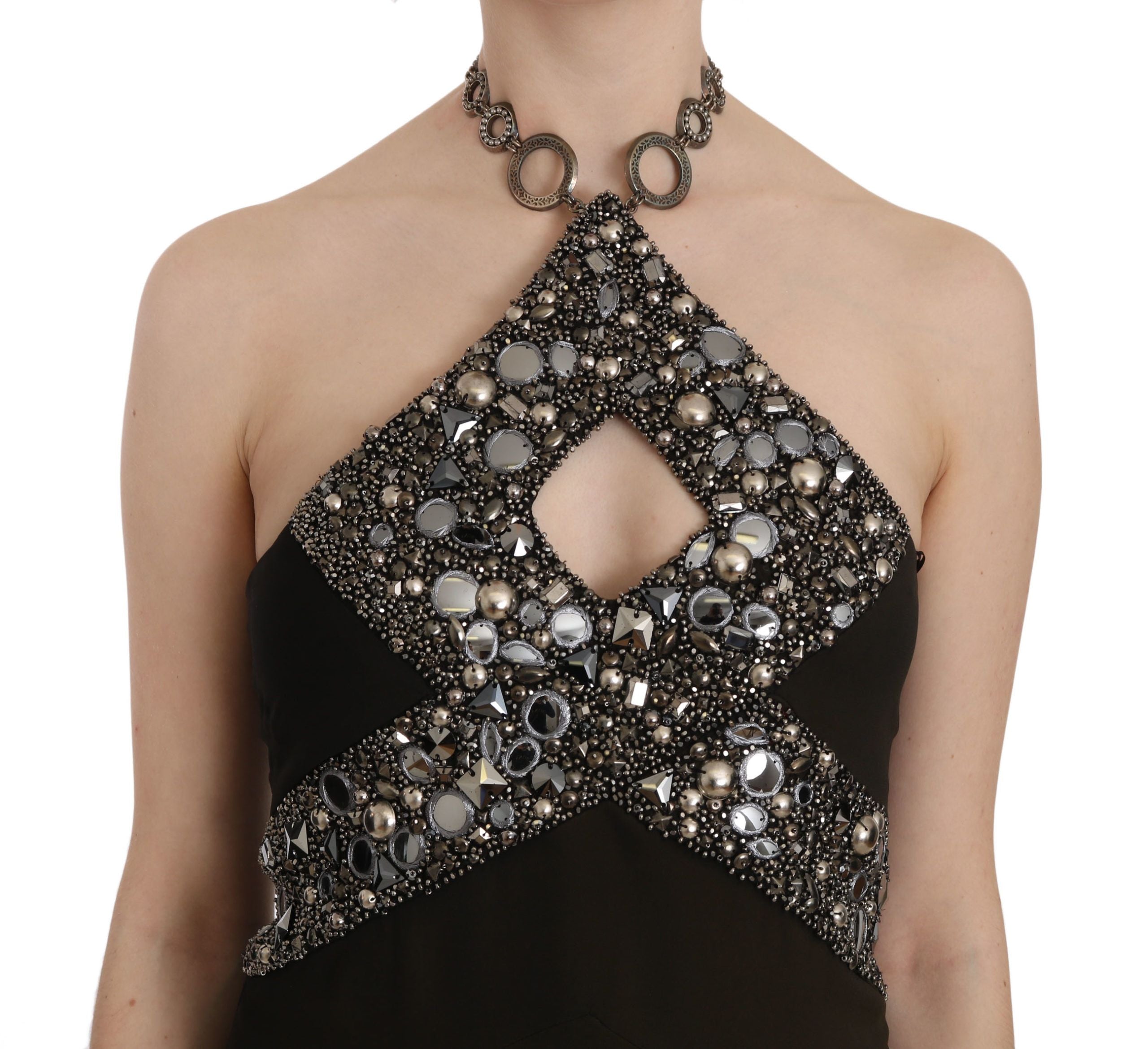 John Richmond Black Sequined Stretch Mini Shift Women's Dress