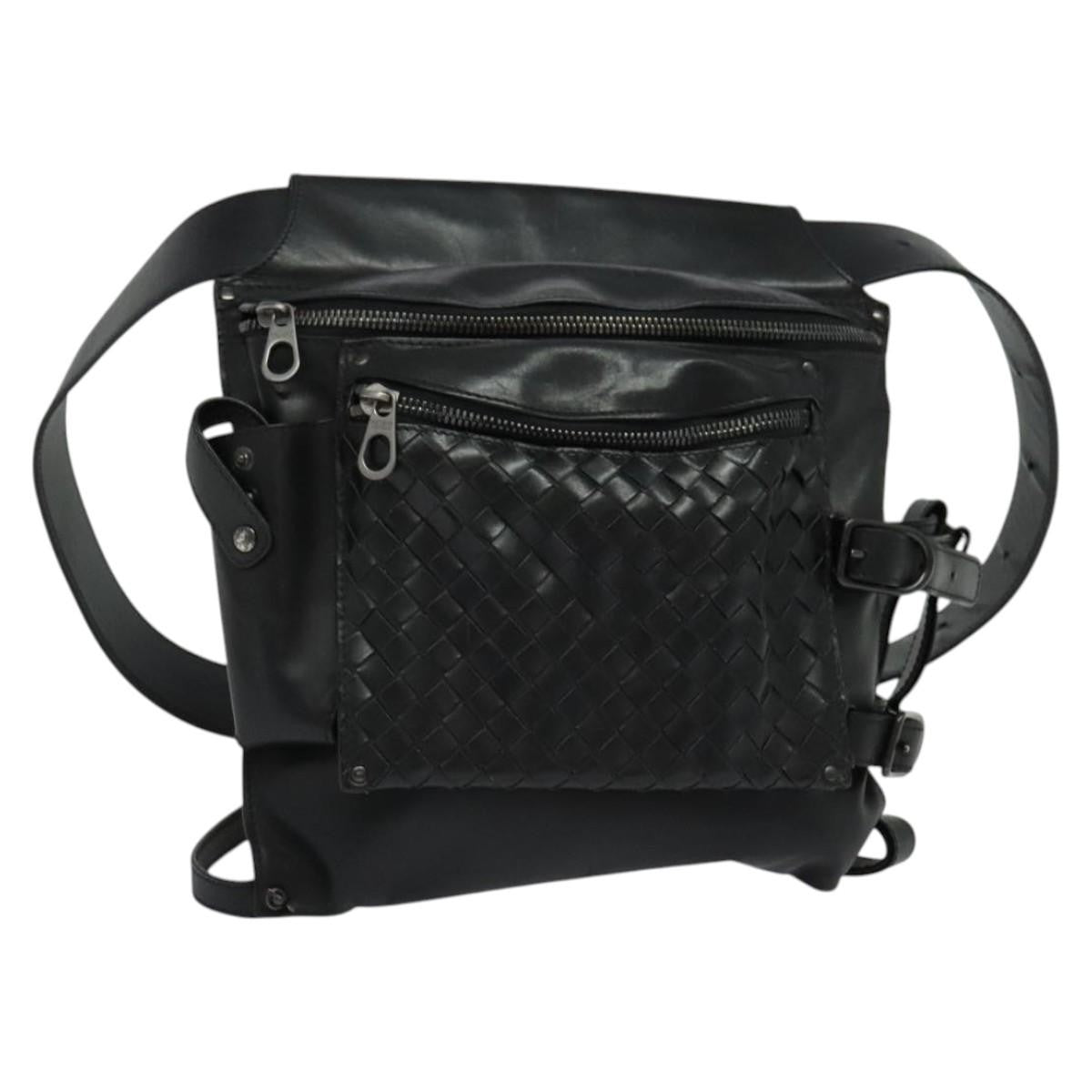 Bottega Veneta Utility Waist Leather With Intrecciato Black Leather Shoulder Bag Bag (Pre-Owned)