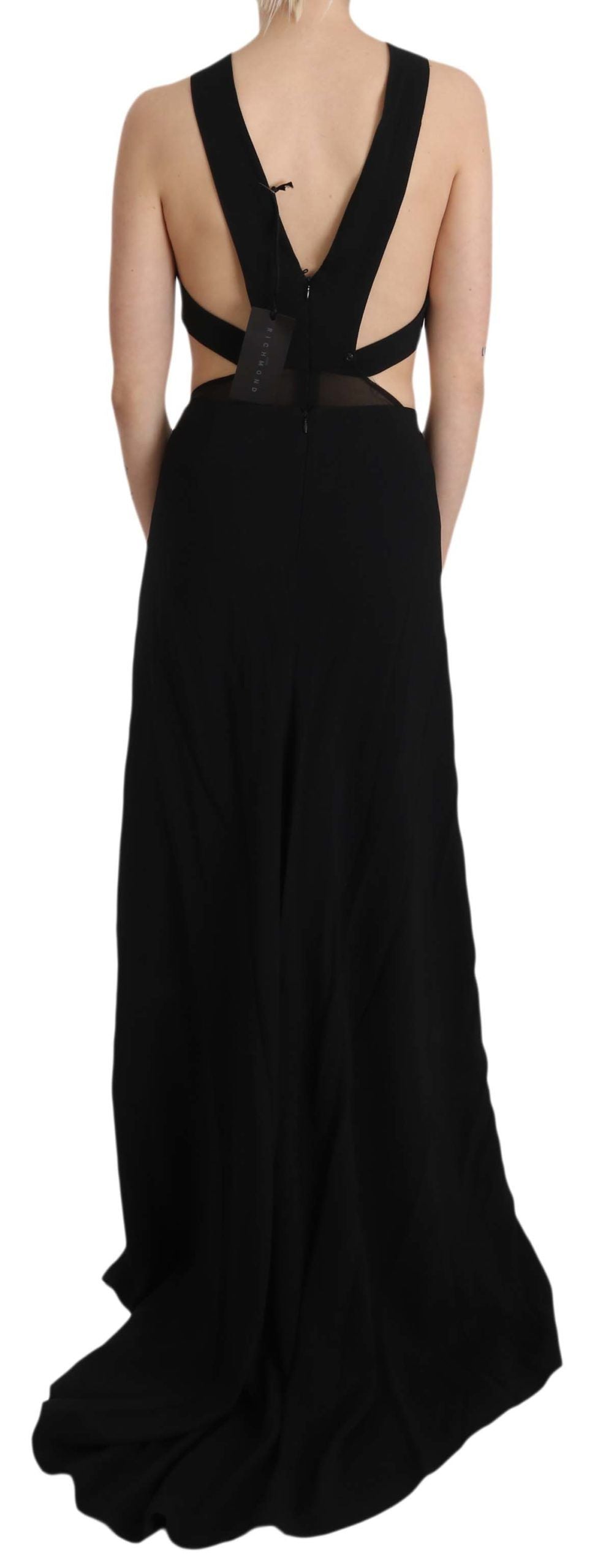 John Richmond Black Crystal Leather Gown Flare Women's Dress