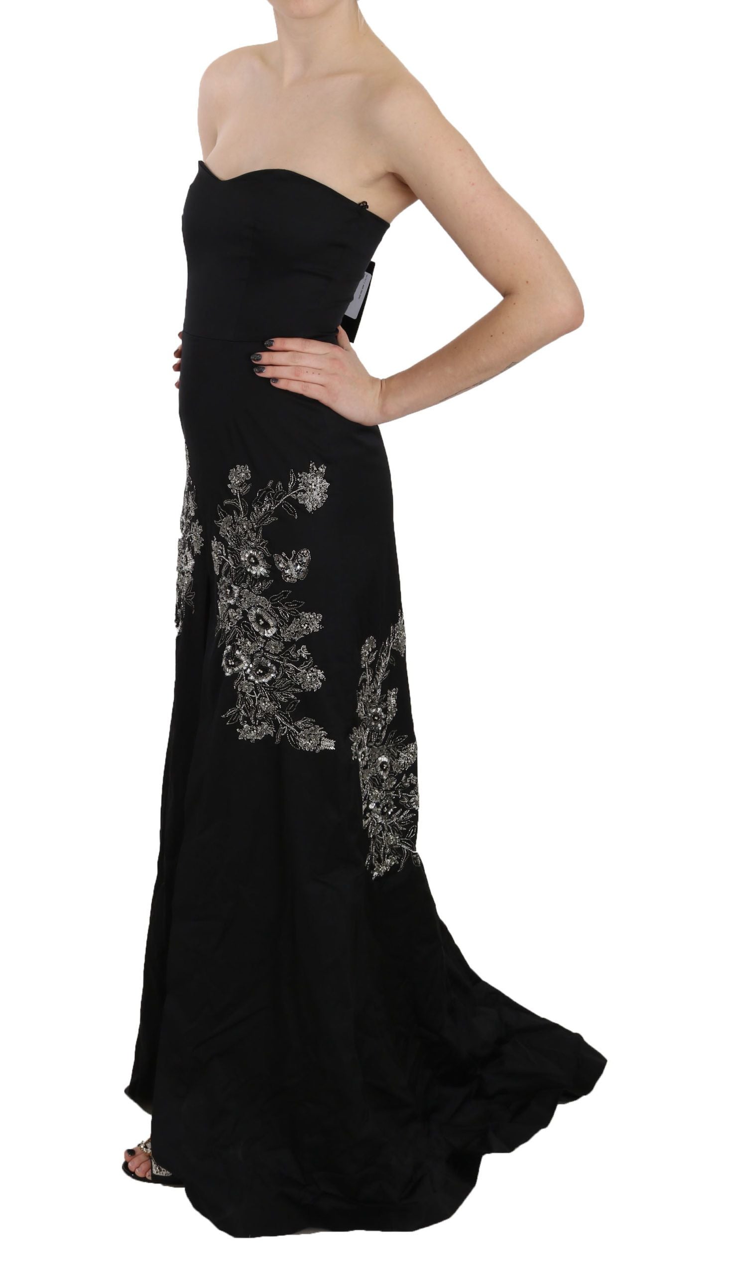 John Richmond Black Sequined Flare Ball Gown Women's Dress