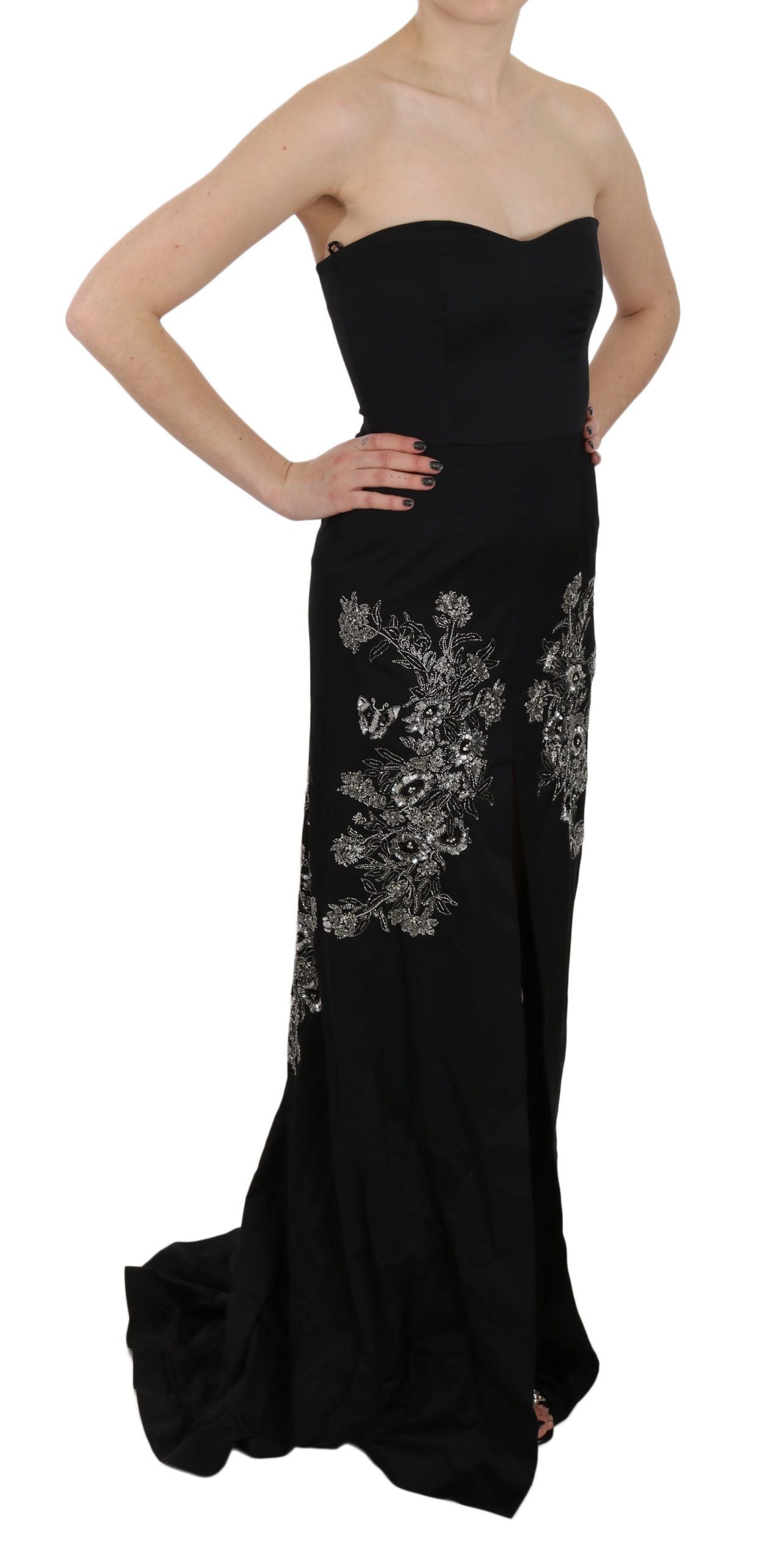 John Richmond Black Sequined Flare Ball Gown Women's Dress