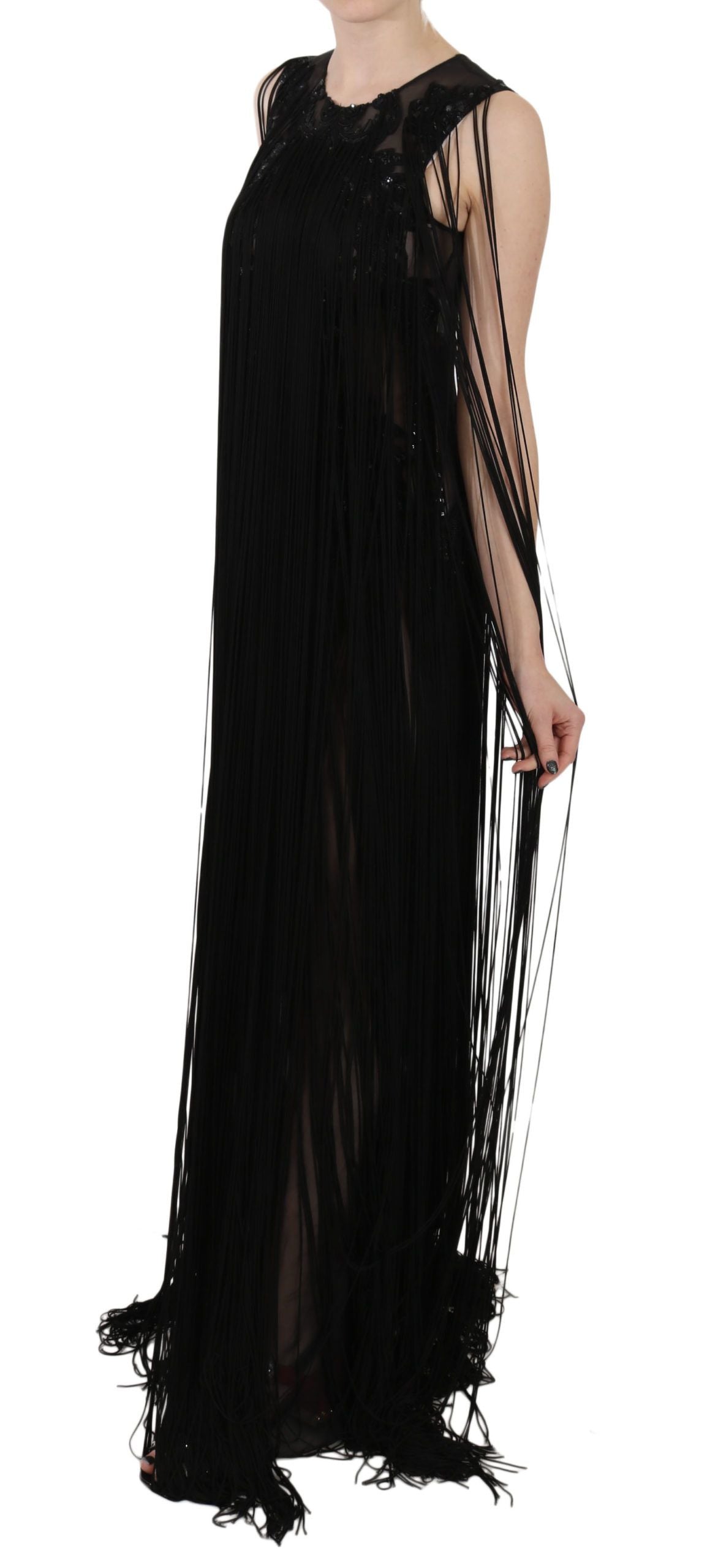 John Richmond Black Silk Beaded Sequined Sheer Women's Dress