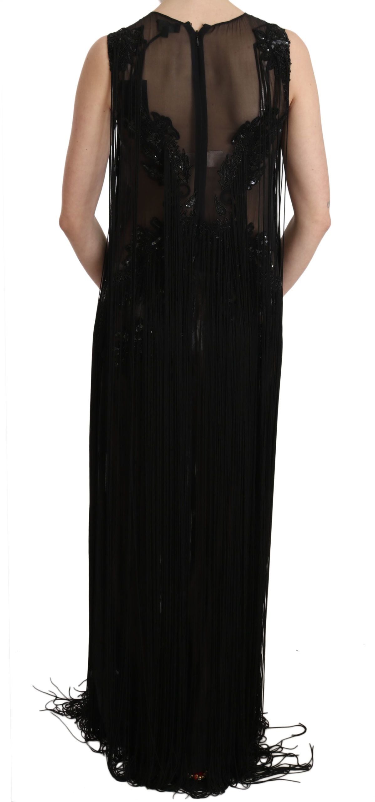 John Richmond Black Silk Beaded Sequined Sheer Women's Dress