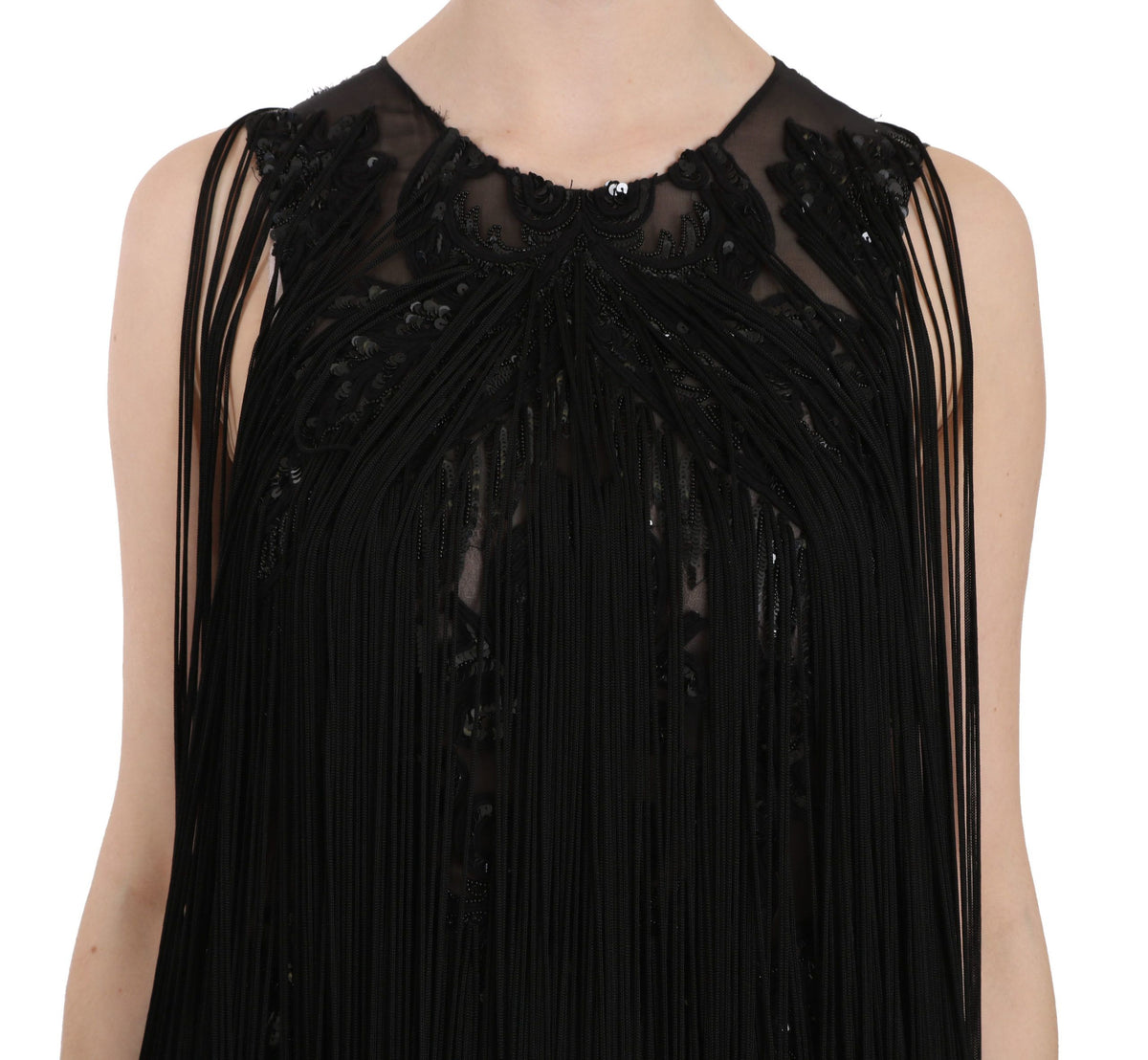 John Richmond Black Silk Beaded Sequined Sheer Women's Dress