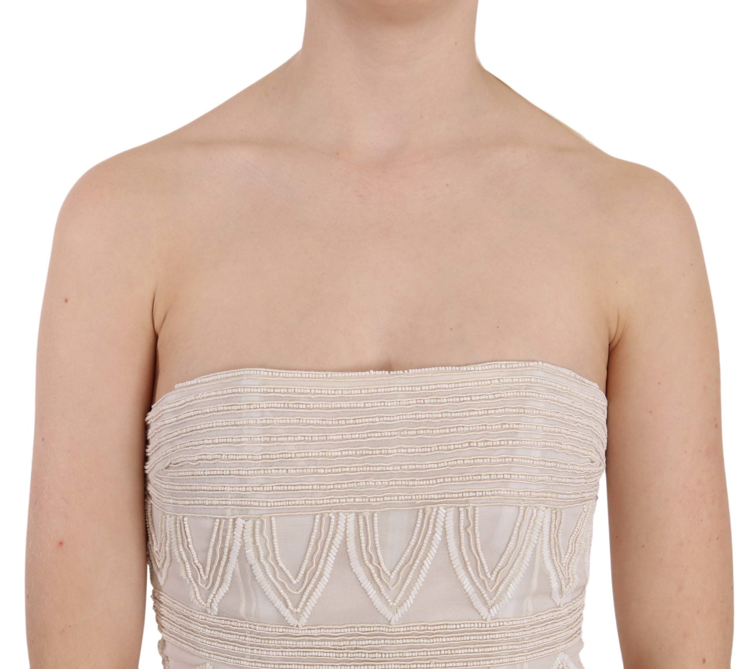 John Richmond Beige Beaded Silk Short Mini Gown Women's Dress