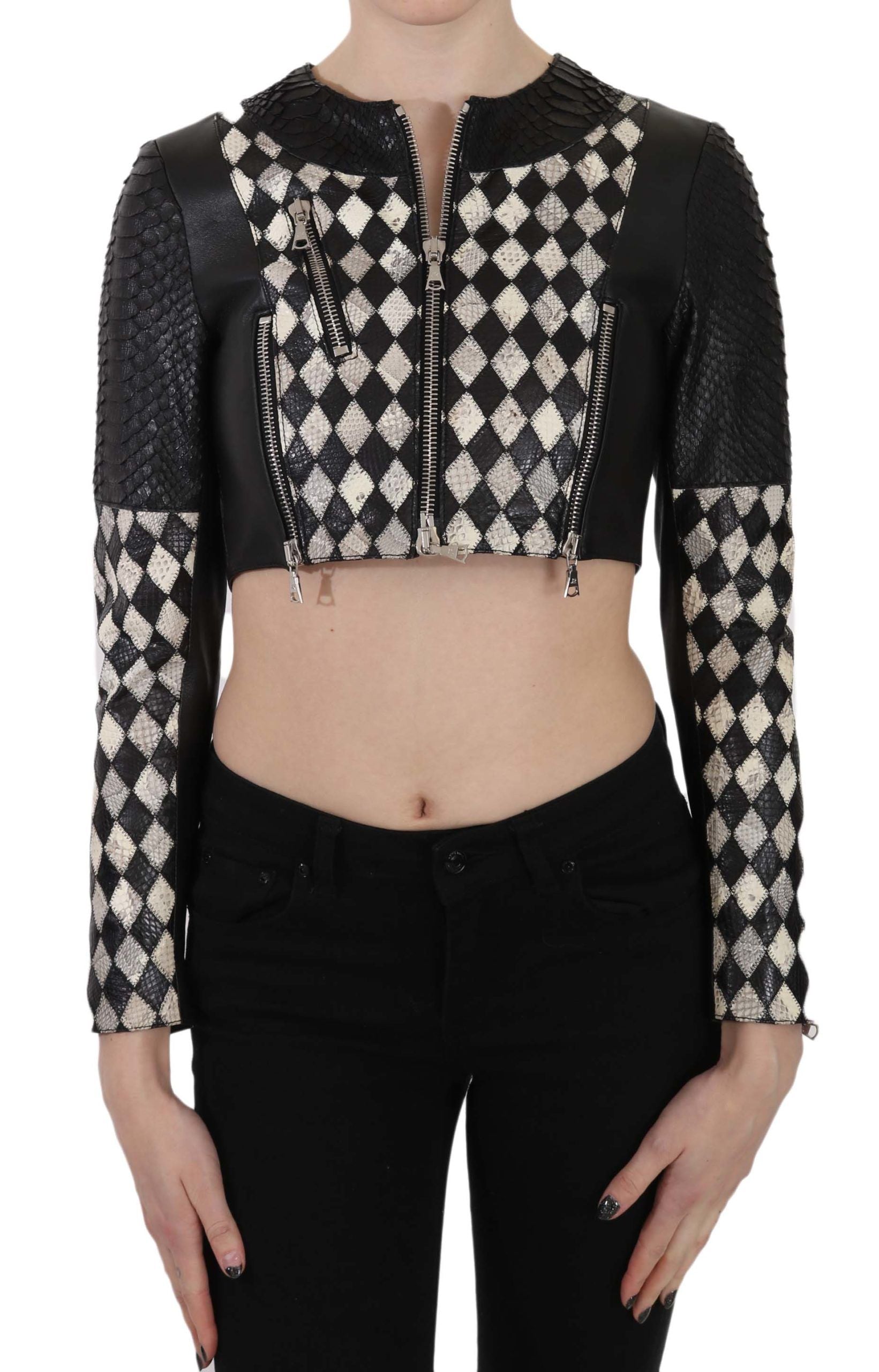 John Richmond Chic Biker-Inspired Cropped Leather Women's Jacket