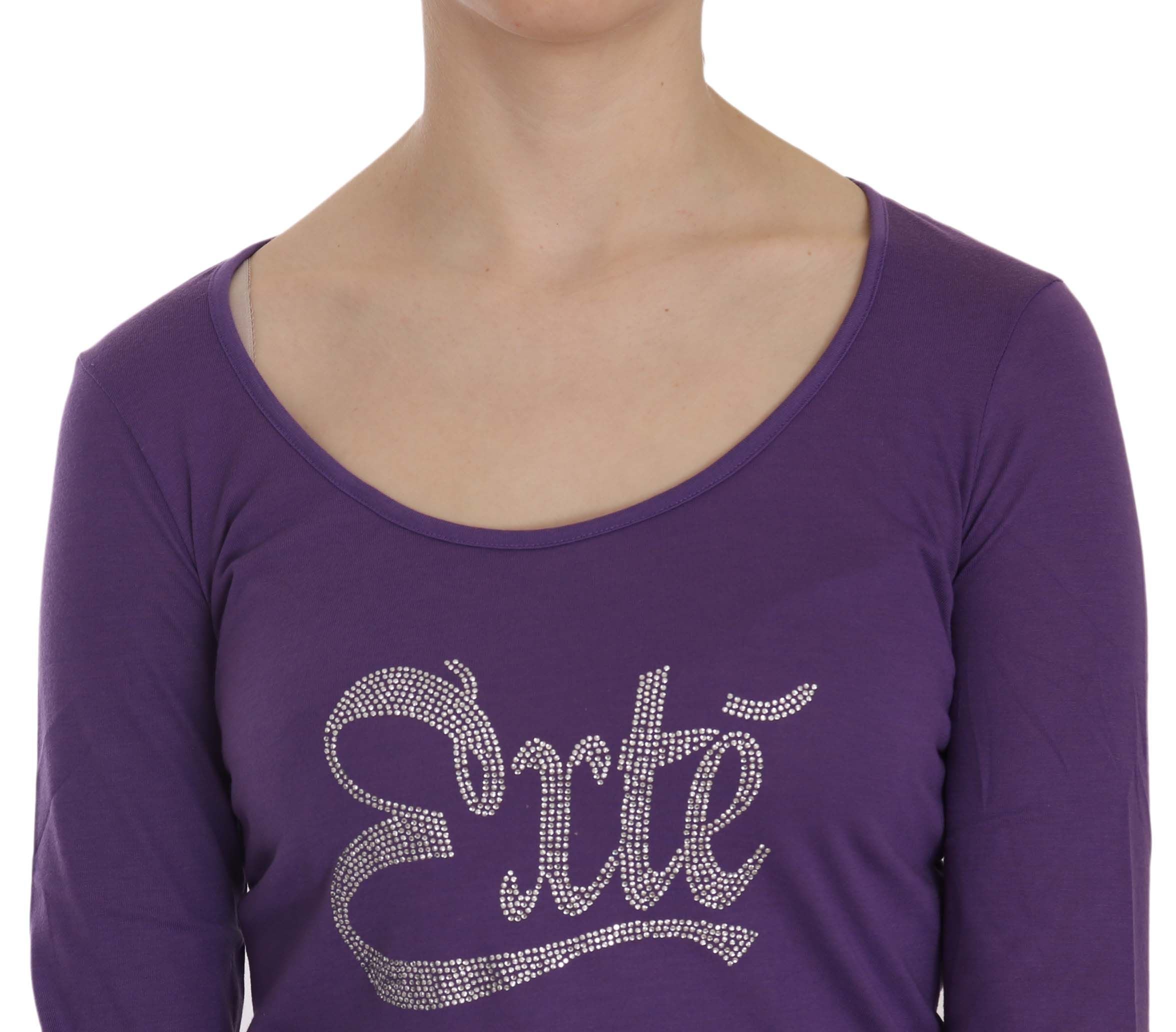 Exte Purple Crystal Embellished Long Sleeve Casual Women's Top