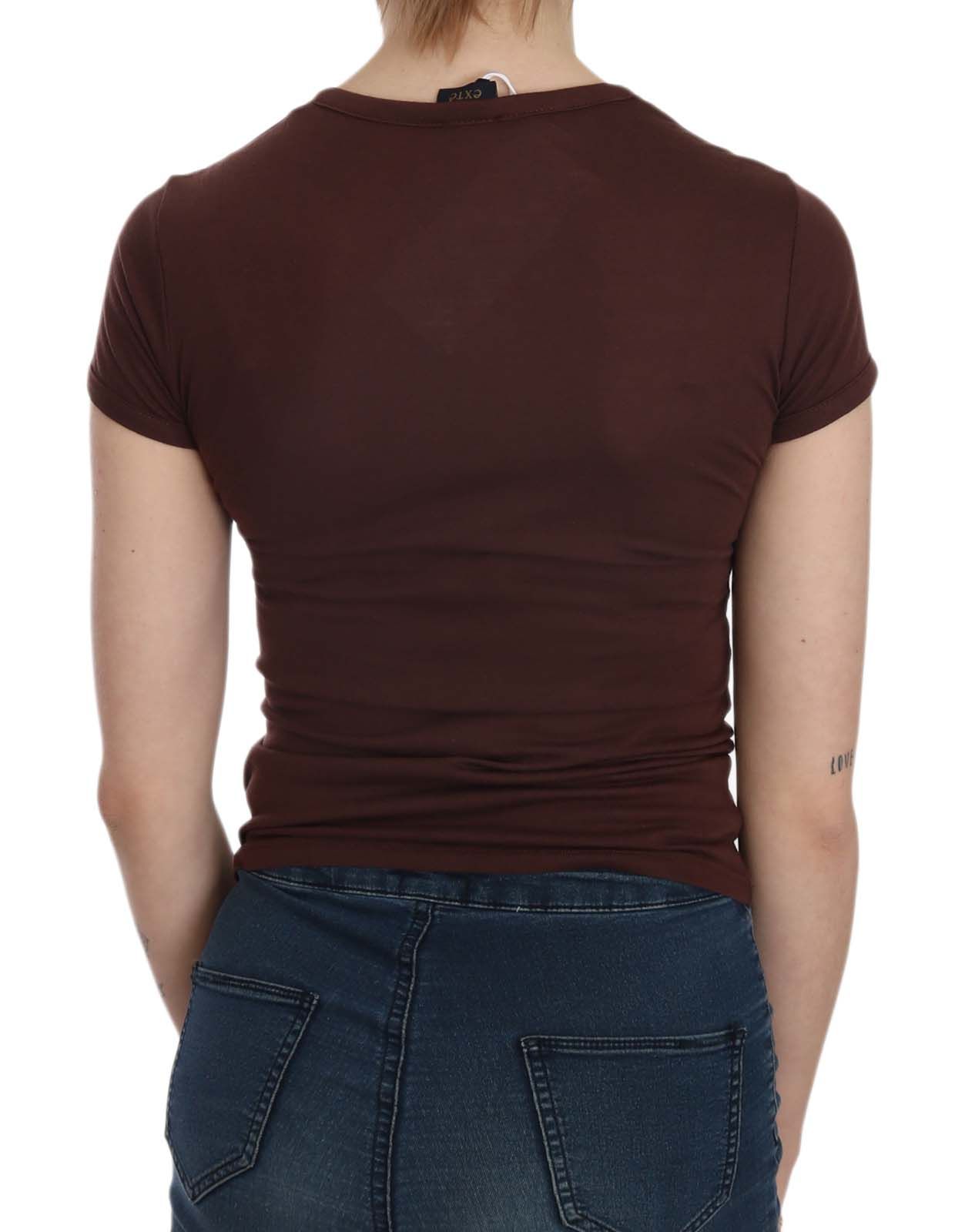 Exte Chic Brown Hearts Print Crew Neck Women's Blouse