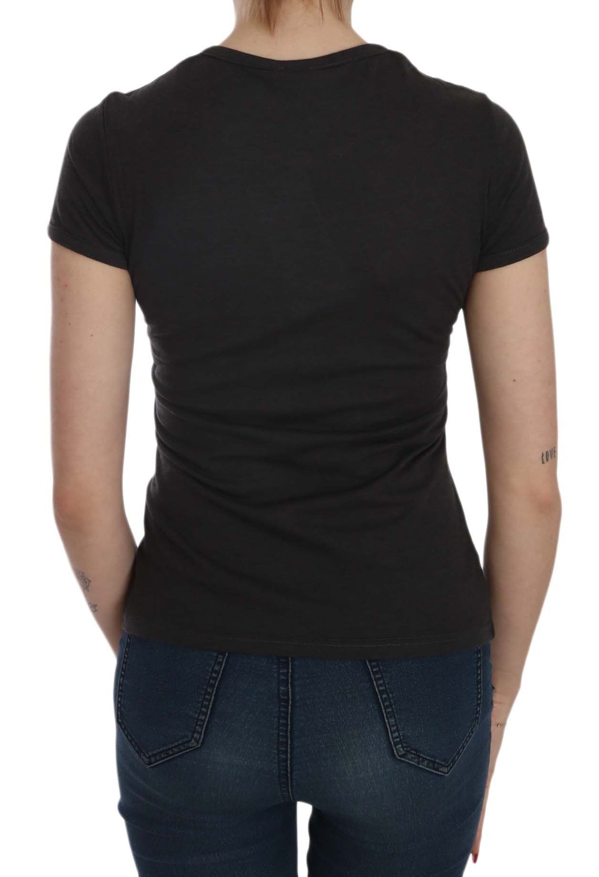 Exte Black Hearts Print Short Sleeve Casual Shirt Women's Top