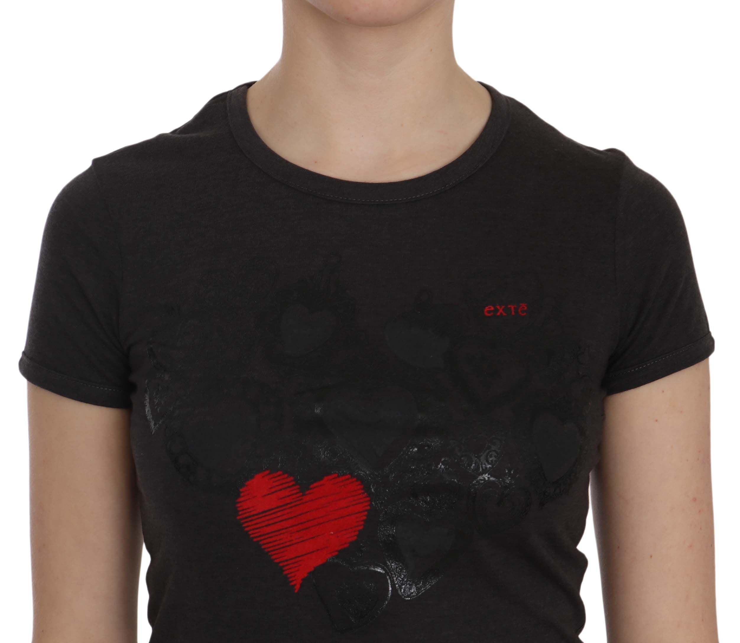 Exte Black Hearts Print Crew Neck Women's Blouse