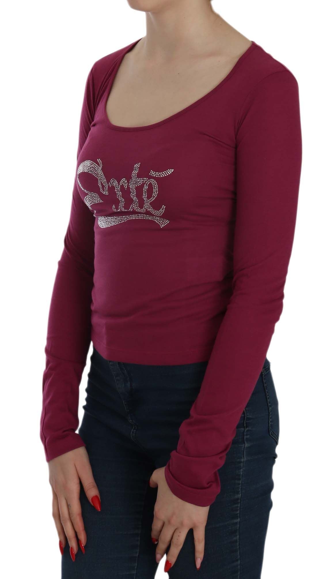 Exte Fuchsia Crystal Embellished U-Neck Women's Blouse