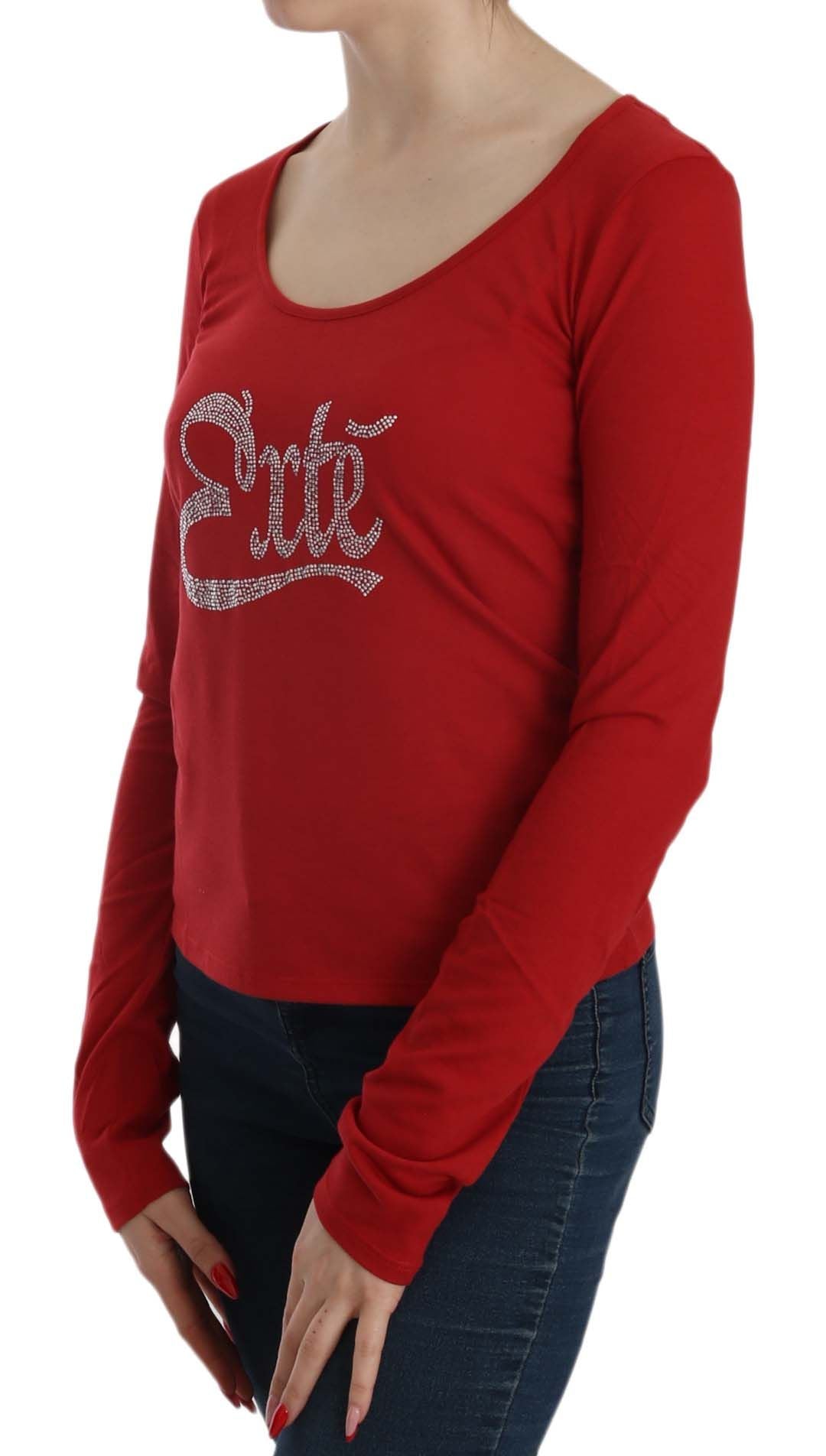 Exte Red Crystal Embellished Long Sleeve Women's Blouse