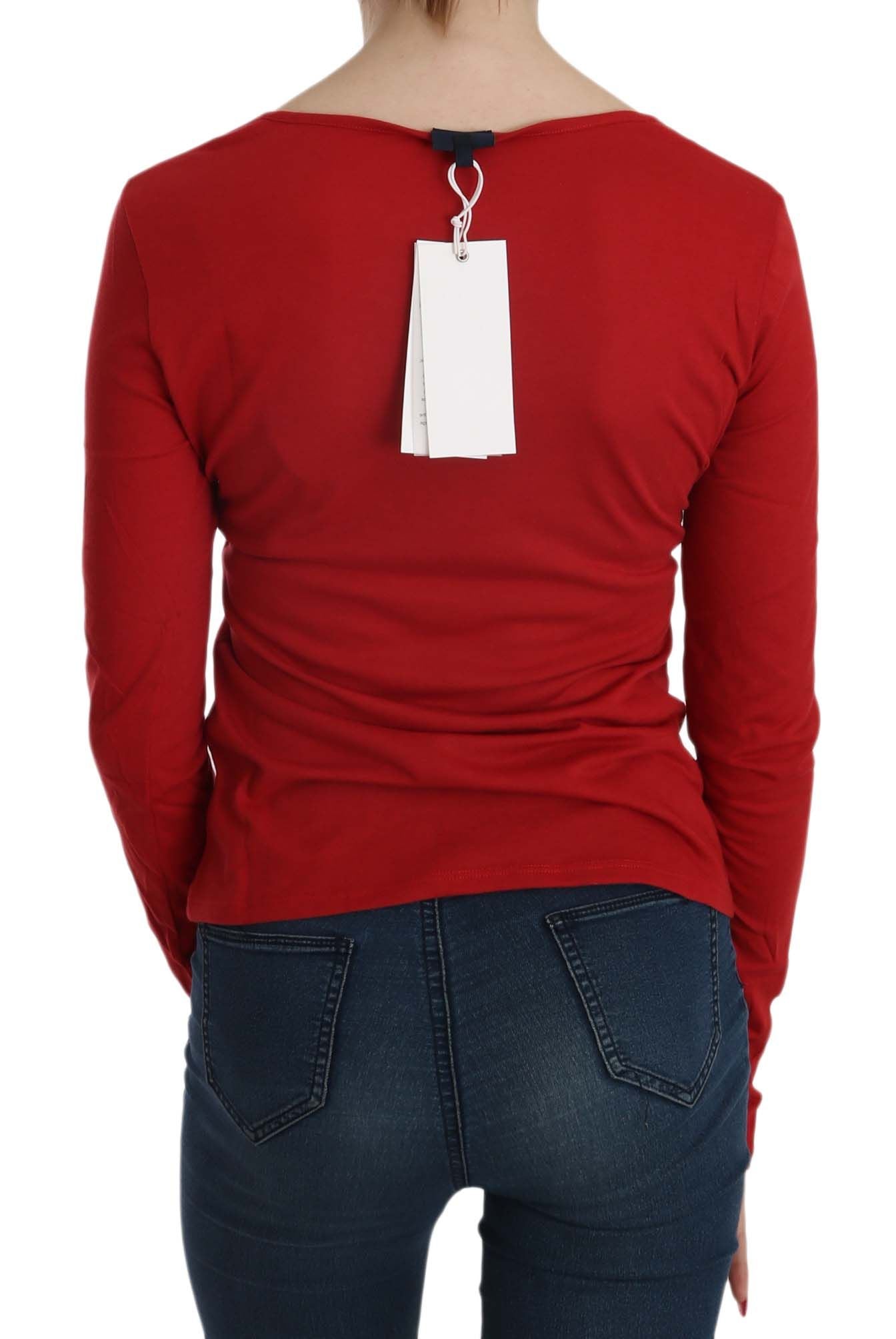 Exte Red Crystal Embellished Long Sleeve Women's Blouse