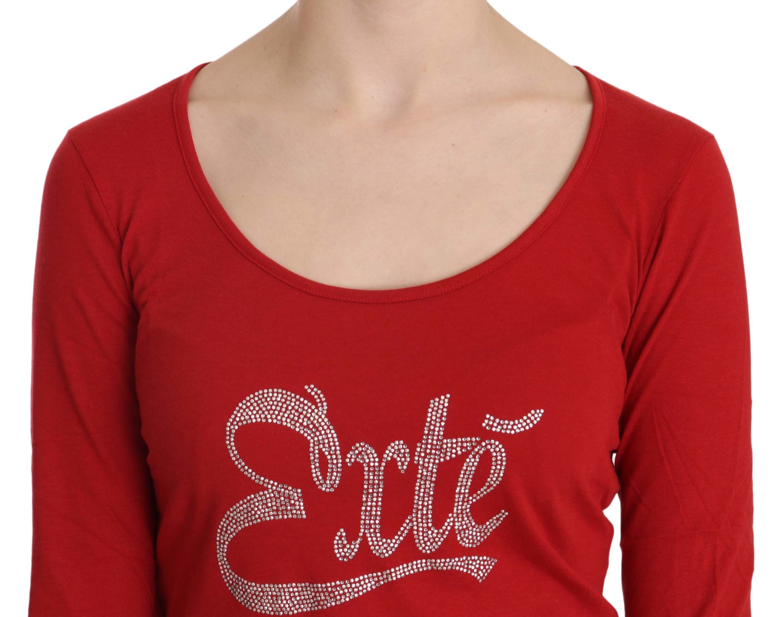 Exte Red Crystal Embellished Long Sleeve Women's Blouse