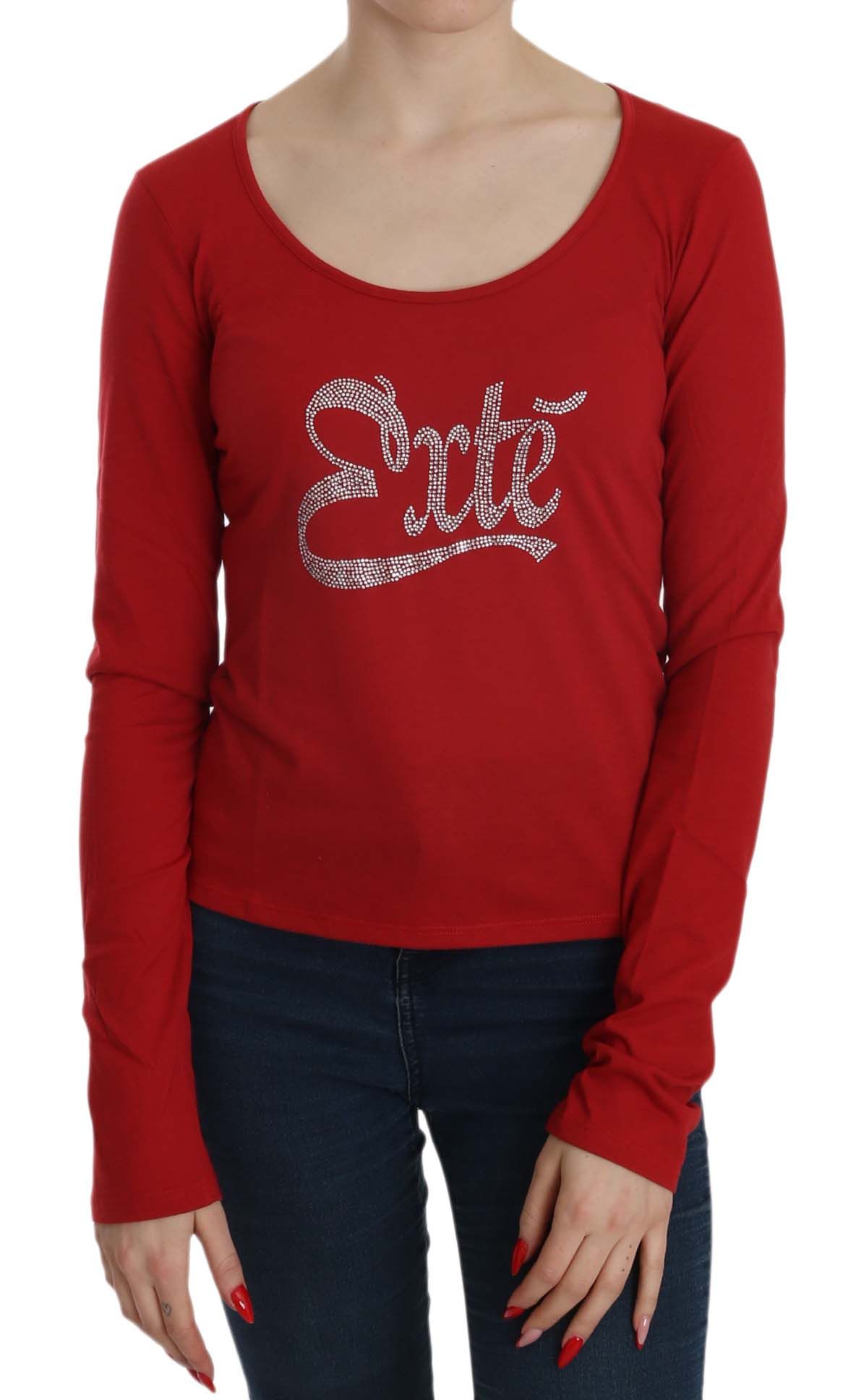 Exte Red Crystal Embellished Long Sleeve Women's Blouse