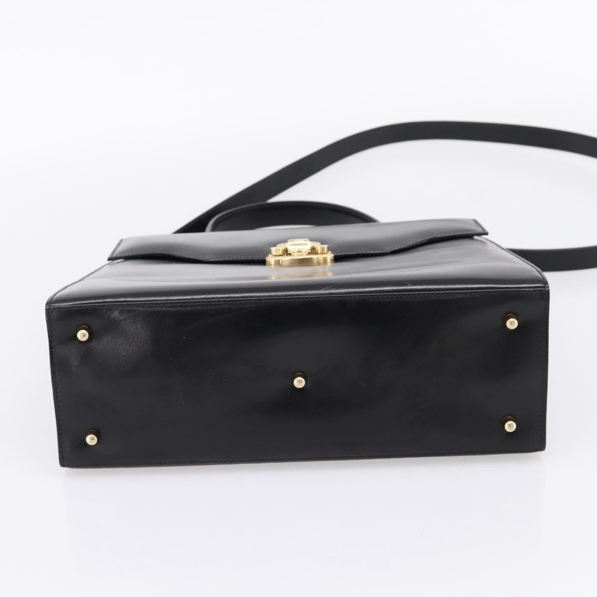 Gucci Vintage Lady Lock Top Handle Leather Black Leather Handbag (Pre-Owned)
