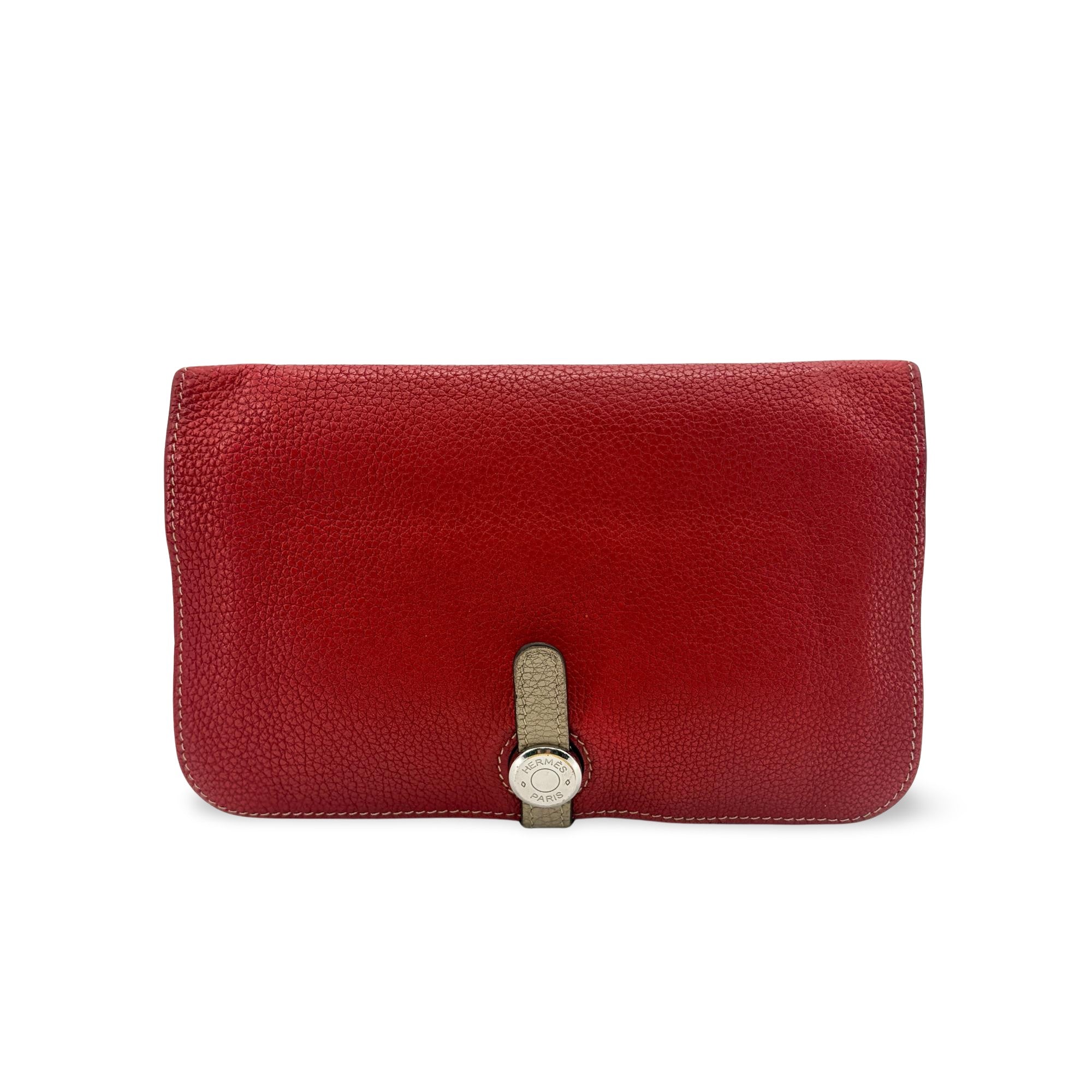 Hermes Bicolor Dogon Duo Combined Leather Red Leather Wallets Accessory (Pre-Owned)