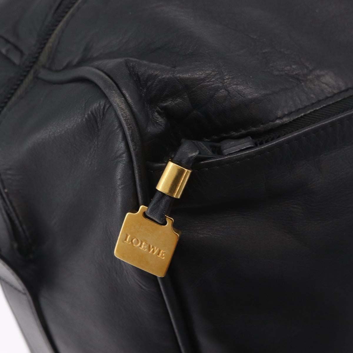 Loewe Travel Line Boston Black Leather Travel Bag Bag (Pre-Owned)