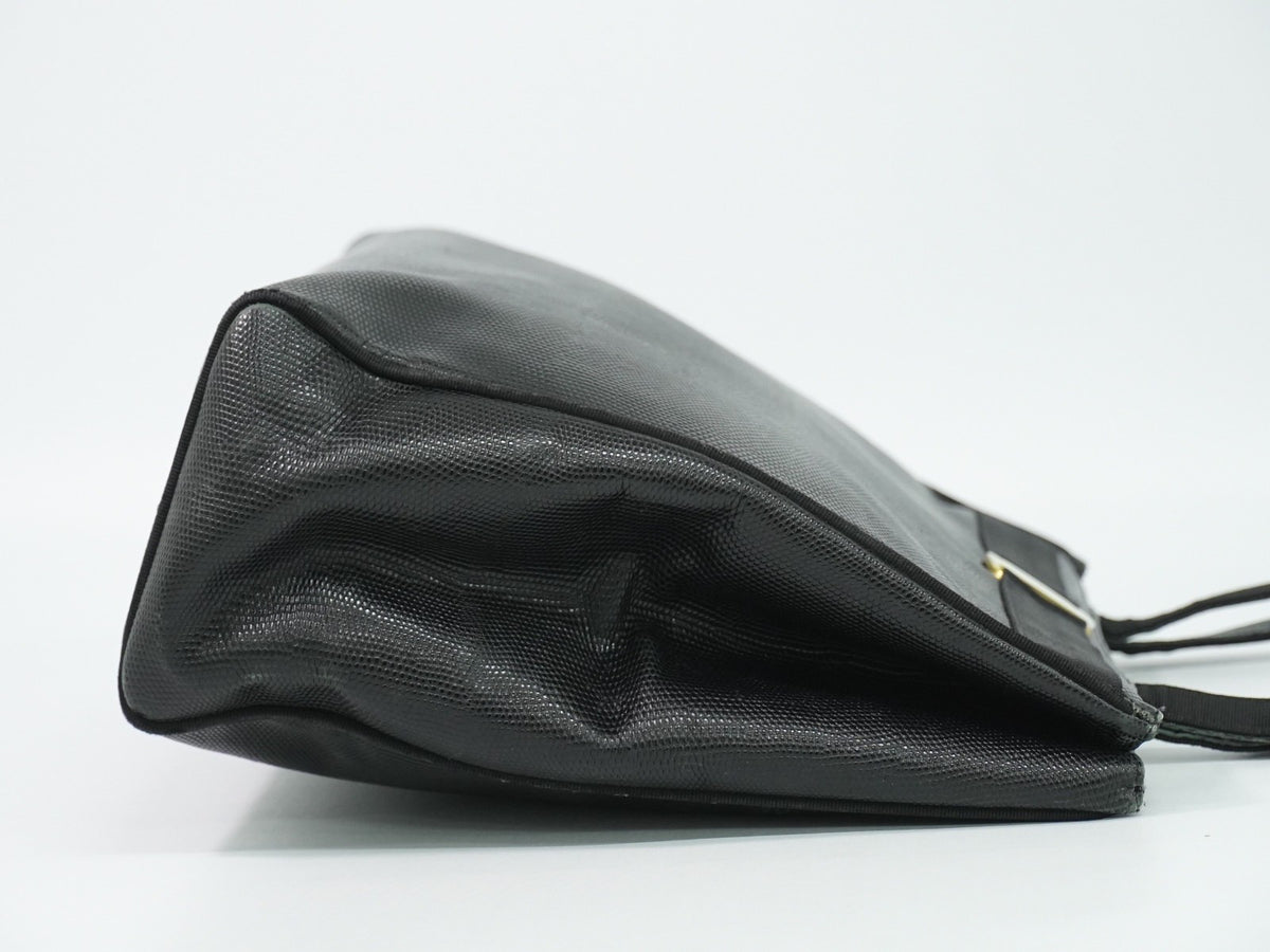 Salvatore Ferragamo Vintage Vara Bow Lizard Embossed Leather Black Leather Tote Bag Bag (Pre-Owned)
