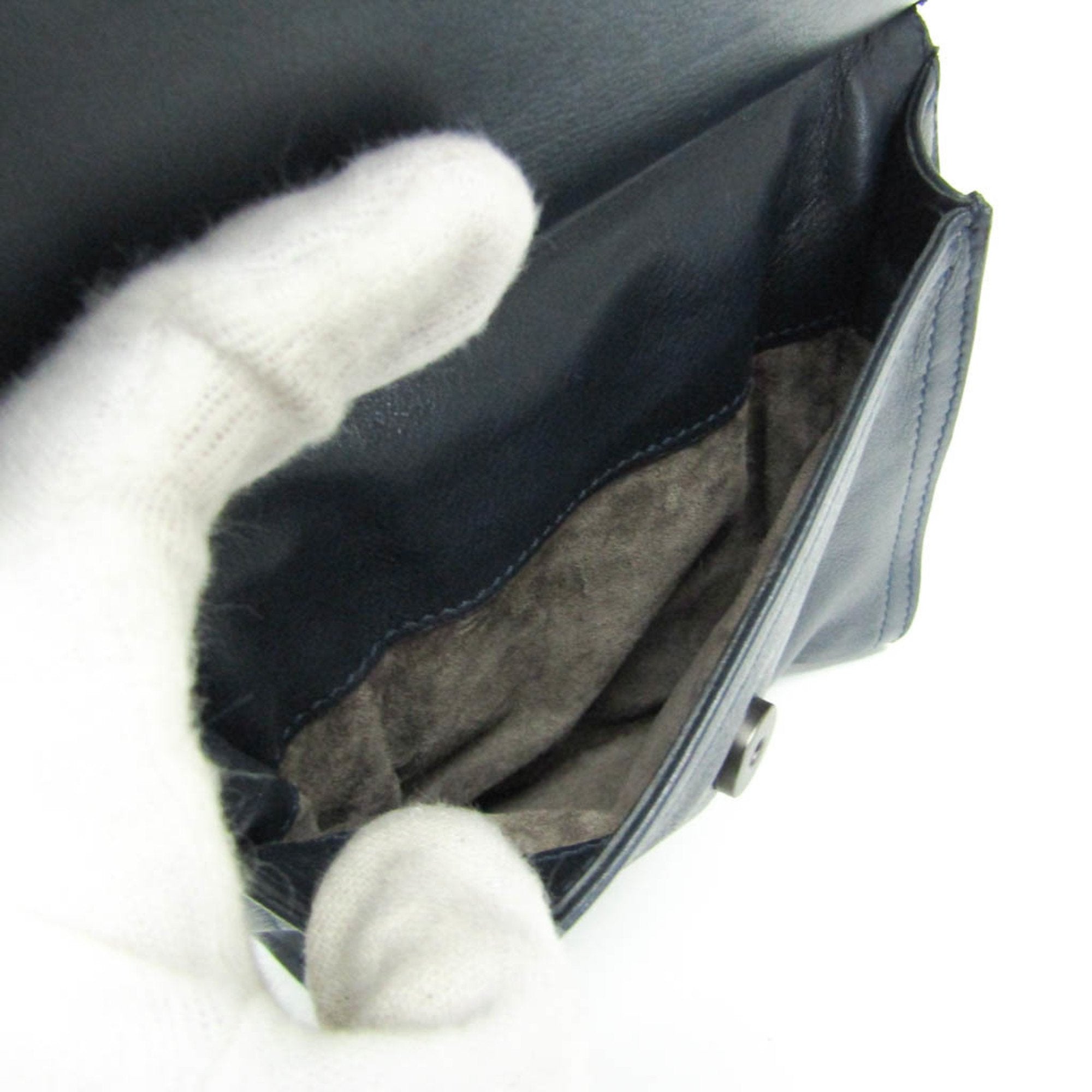 Bottega Veneta Intrecciato Navy Leather Clutch Bag (Pre-Owned)
