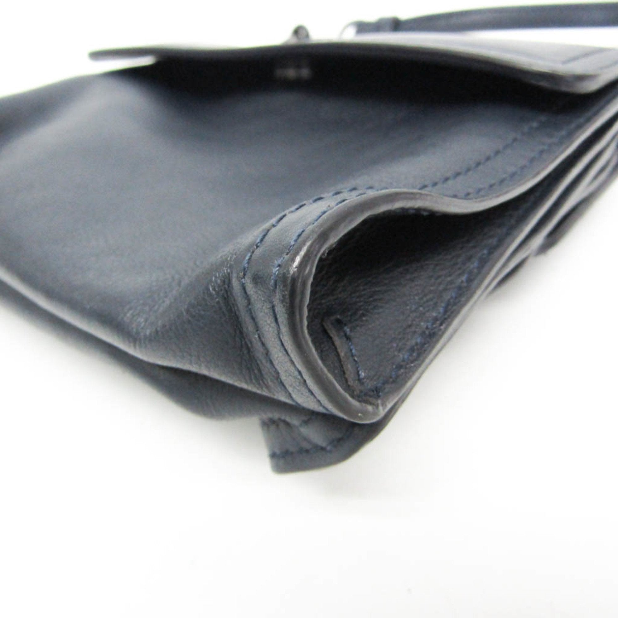 Bottega Veneta Intrecciato Navy Leather Clutch Bag (Pre-Owned)