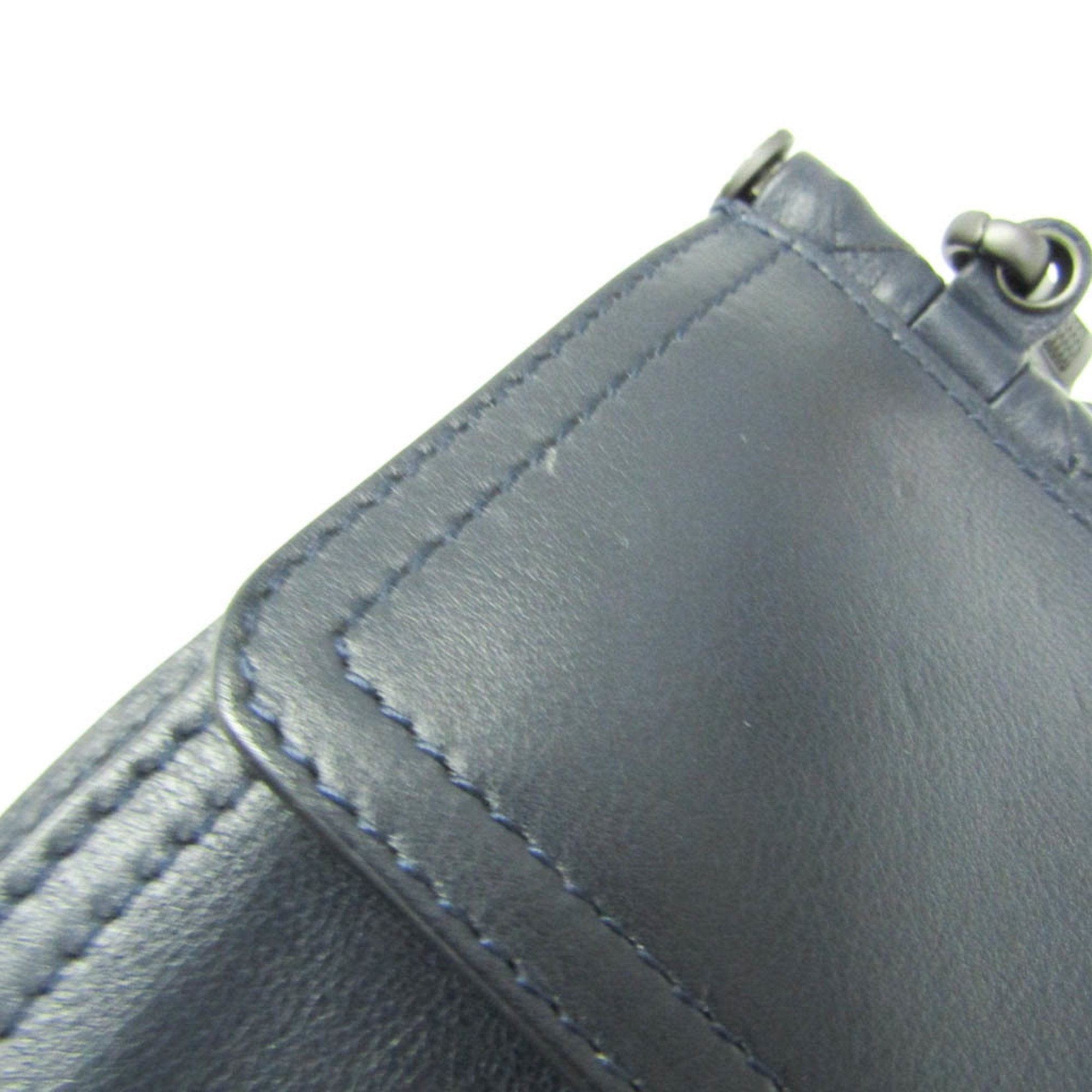 Bottega Veneta Intrecciato Navy Leather Clutch Bag (Pre-Owned)