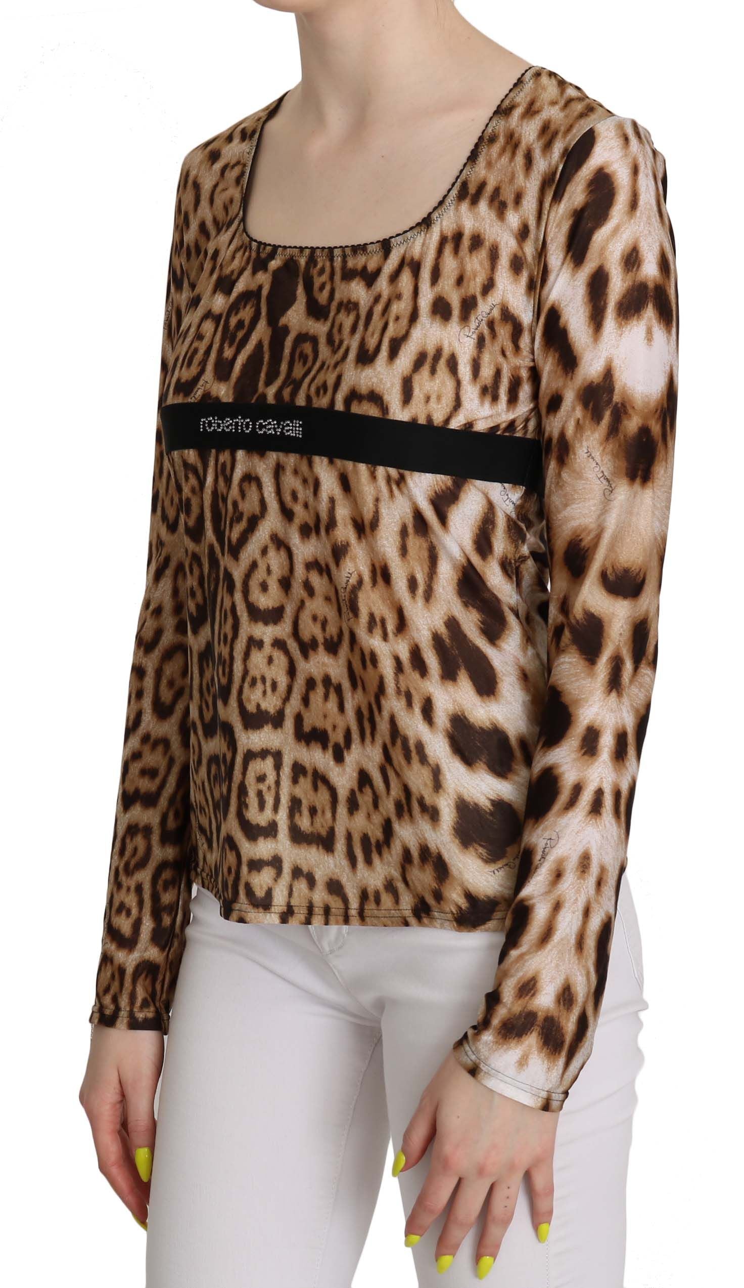 Roberto Cavalli Brown Round Neck Leopard Women Top Women's Blouse
