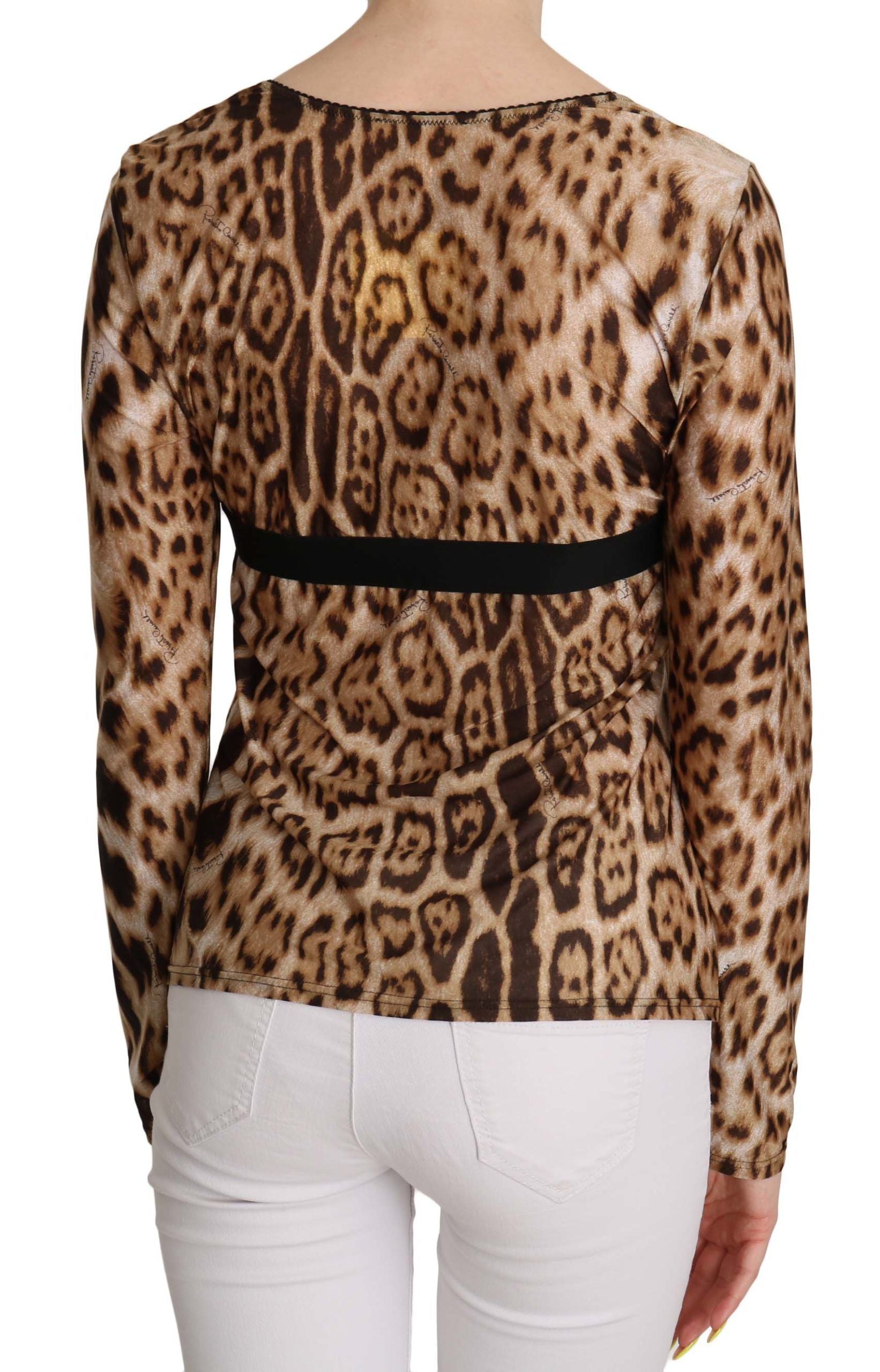 Roberto Cavalli Brown Round Neck Leopard Women Top Women's Blouse