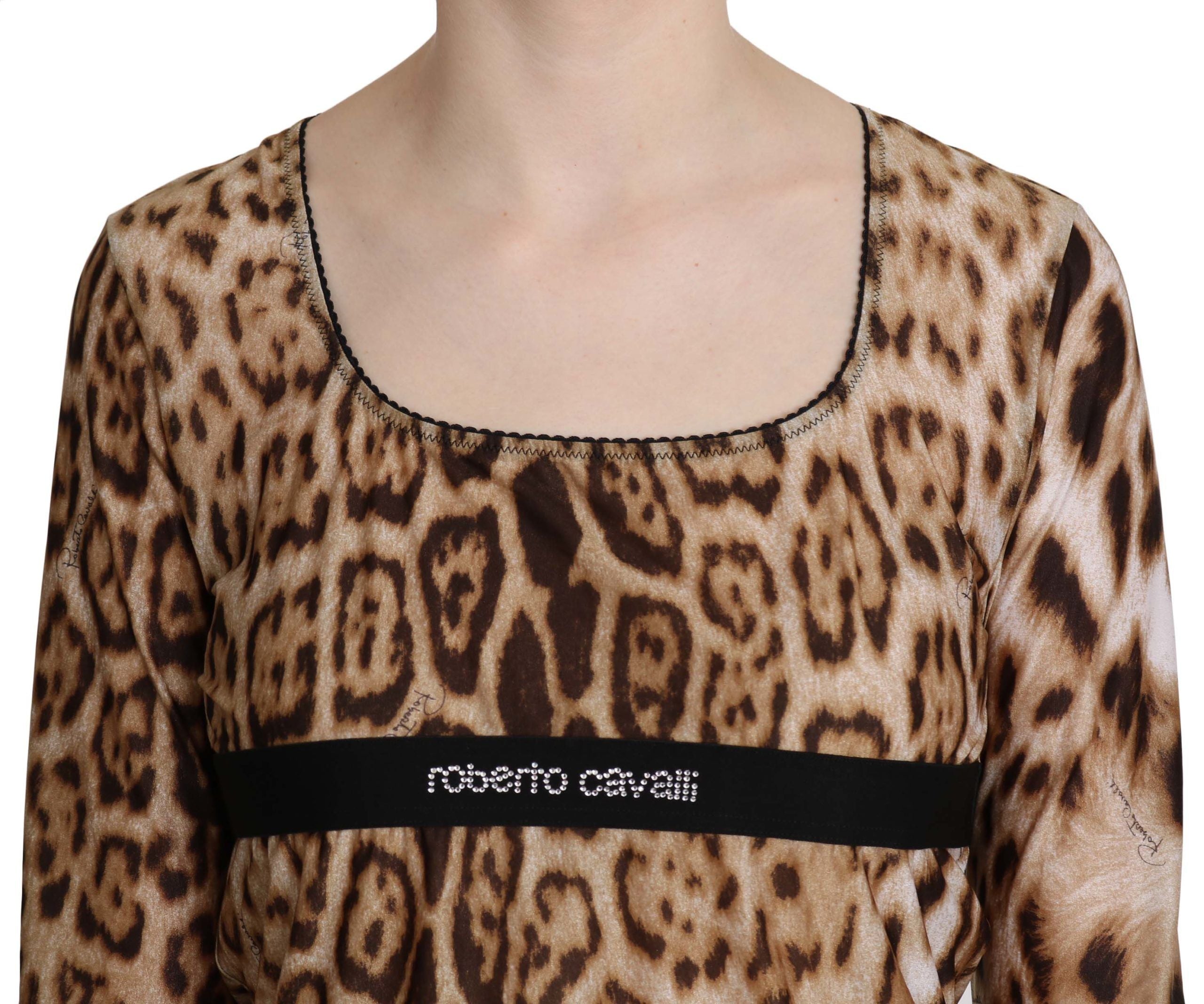 Roberto Cavalli Brown Round Neck Leopard Women Top Women's Blouse