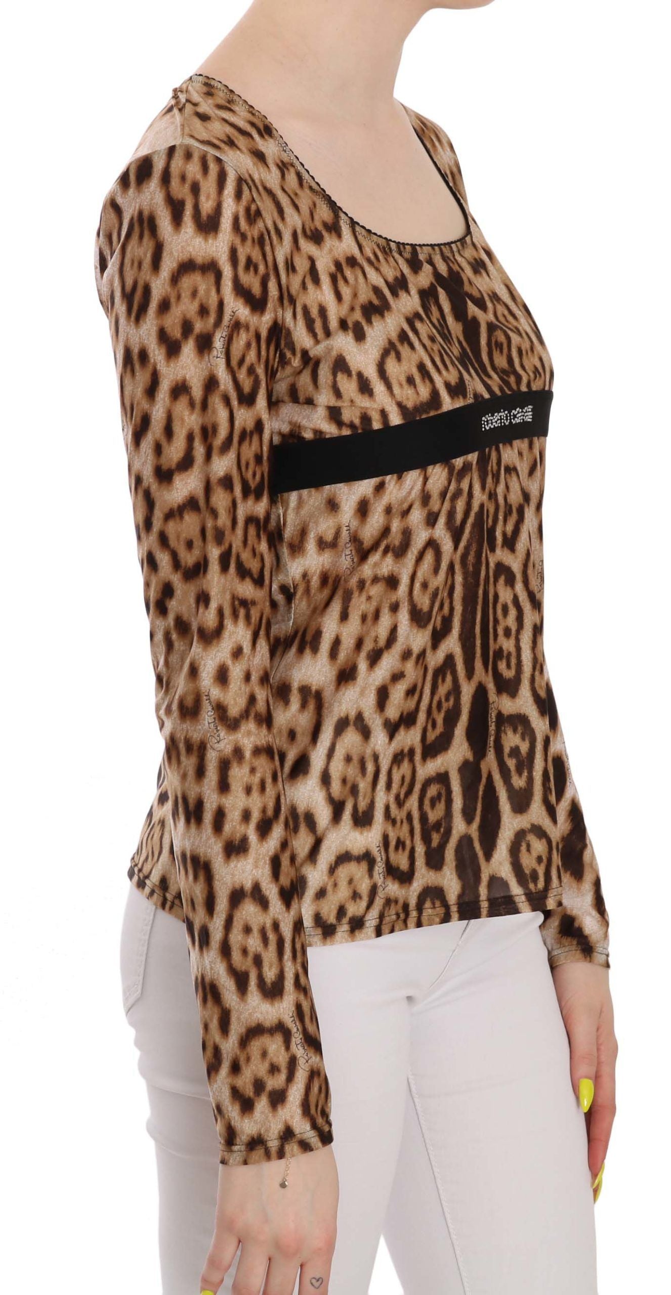 Roberto Cavalli Brown Round Neck Leopard Women Top Women's Blouse