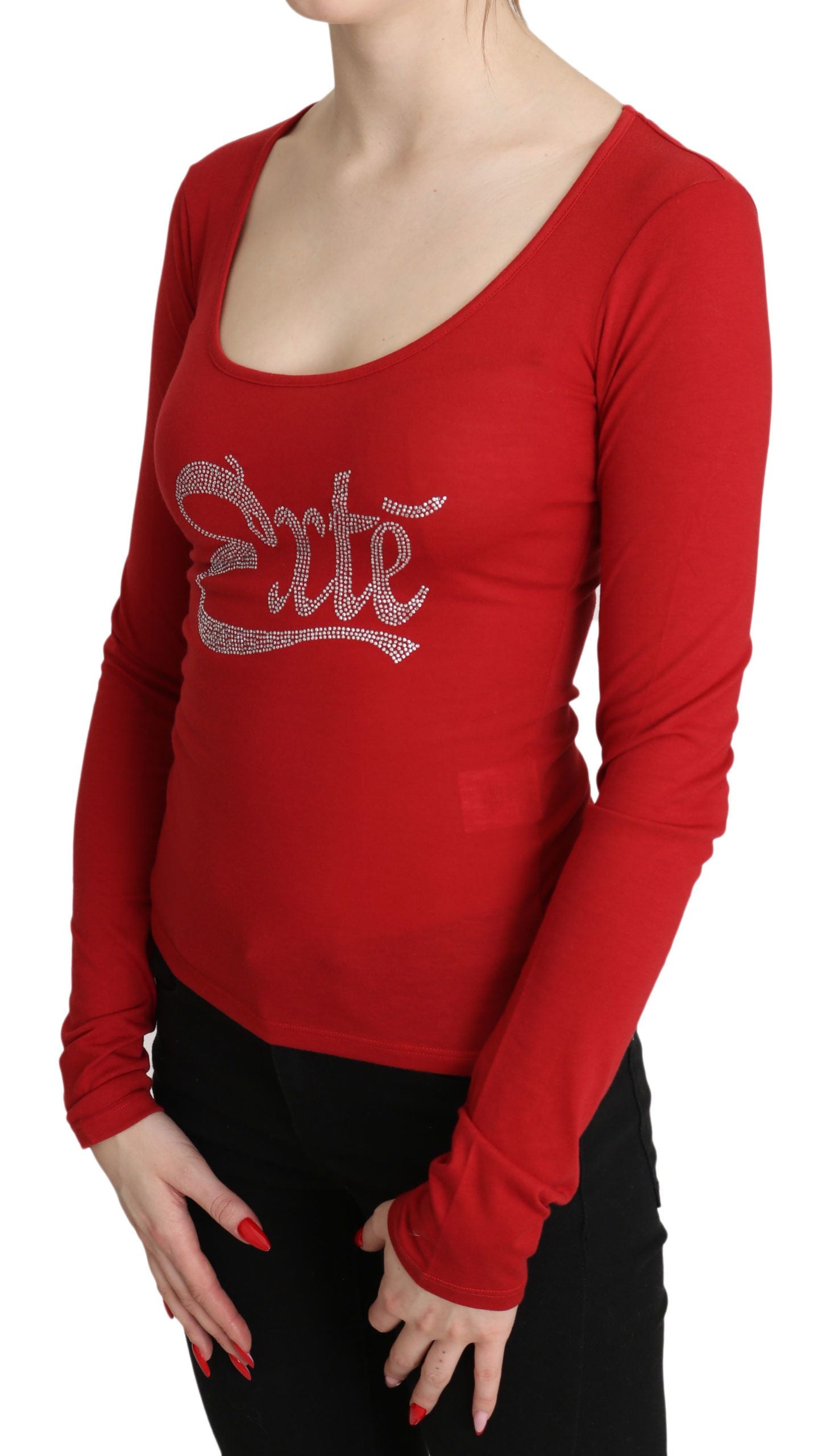 Exte Red Exte Crystal Embellished Long Sleeve Top Women's Blouse