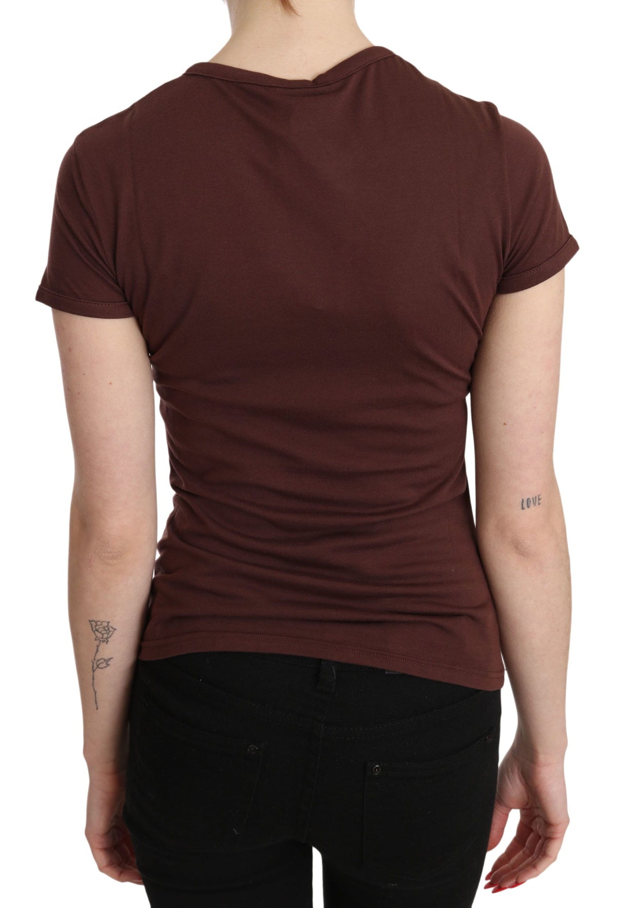 Exte Brown Hearts Printed Round Neck T-shirt Women's Top