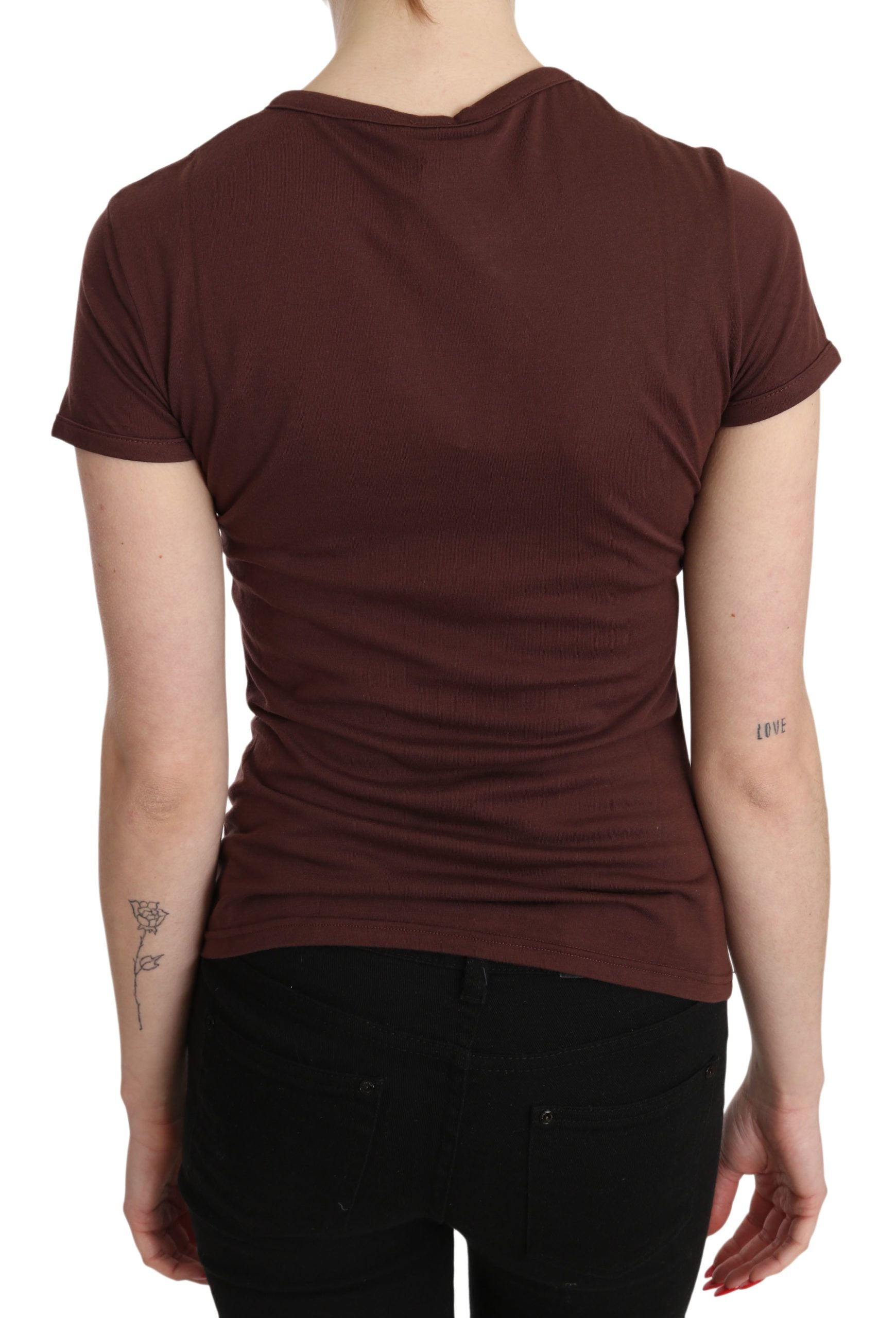 Exte Brown Hearts Printed Round Neck T-shirt Women's Top