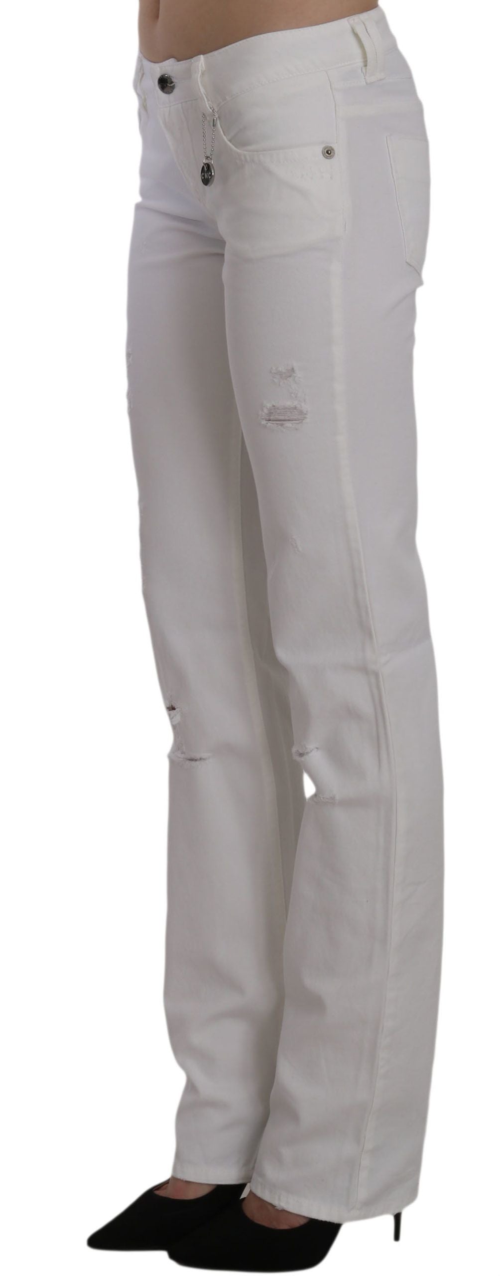 Costume National White Cotton Slim Fit Straight Jeans Women's Pants