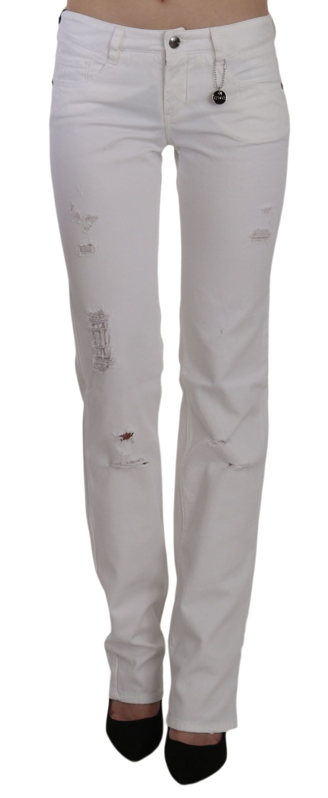 Costume National White Cotton Slim Fit Straight Jeans Women's Pants