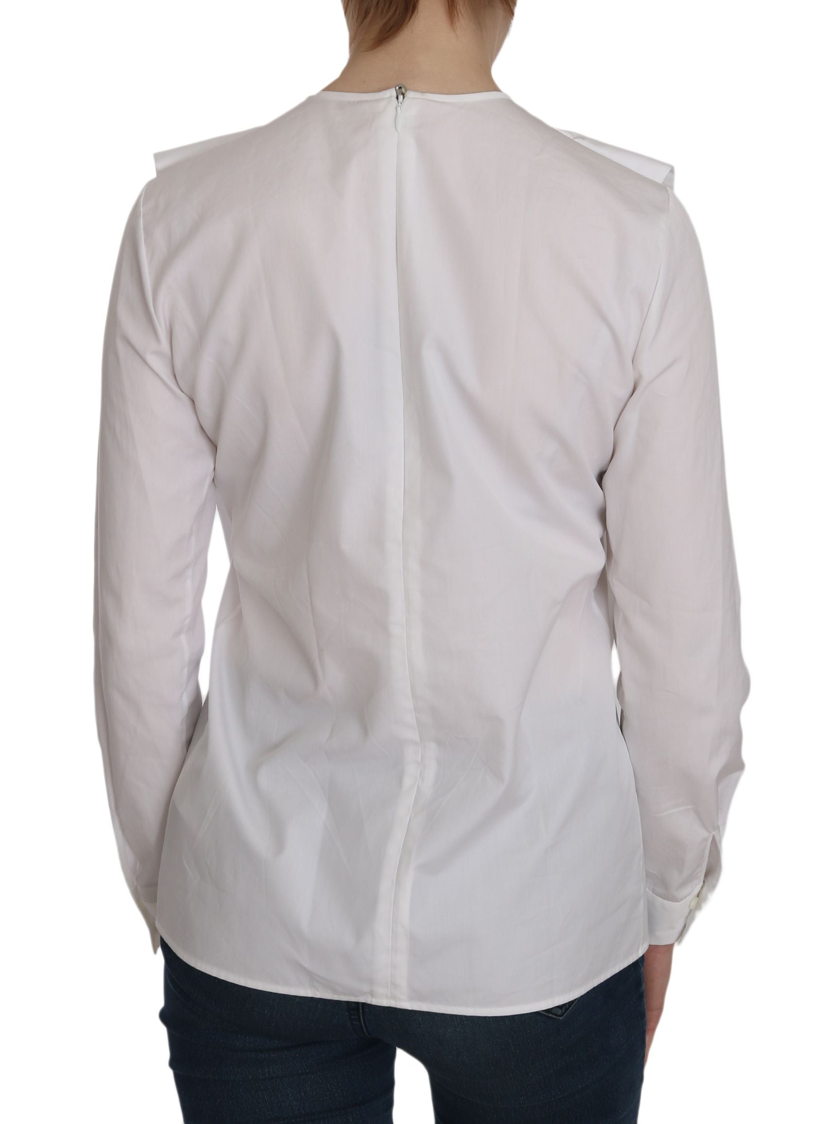 Dsquared² White Crew Neck Long Sleeve Cotton Women's Blouse