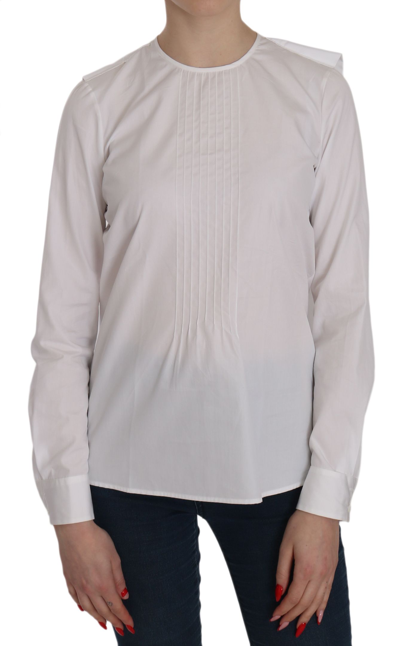 Dsquared² White Crew Neck Long Sleeve Cotton Women's Blouse