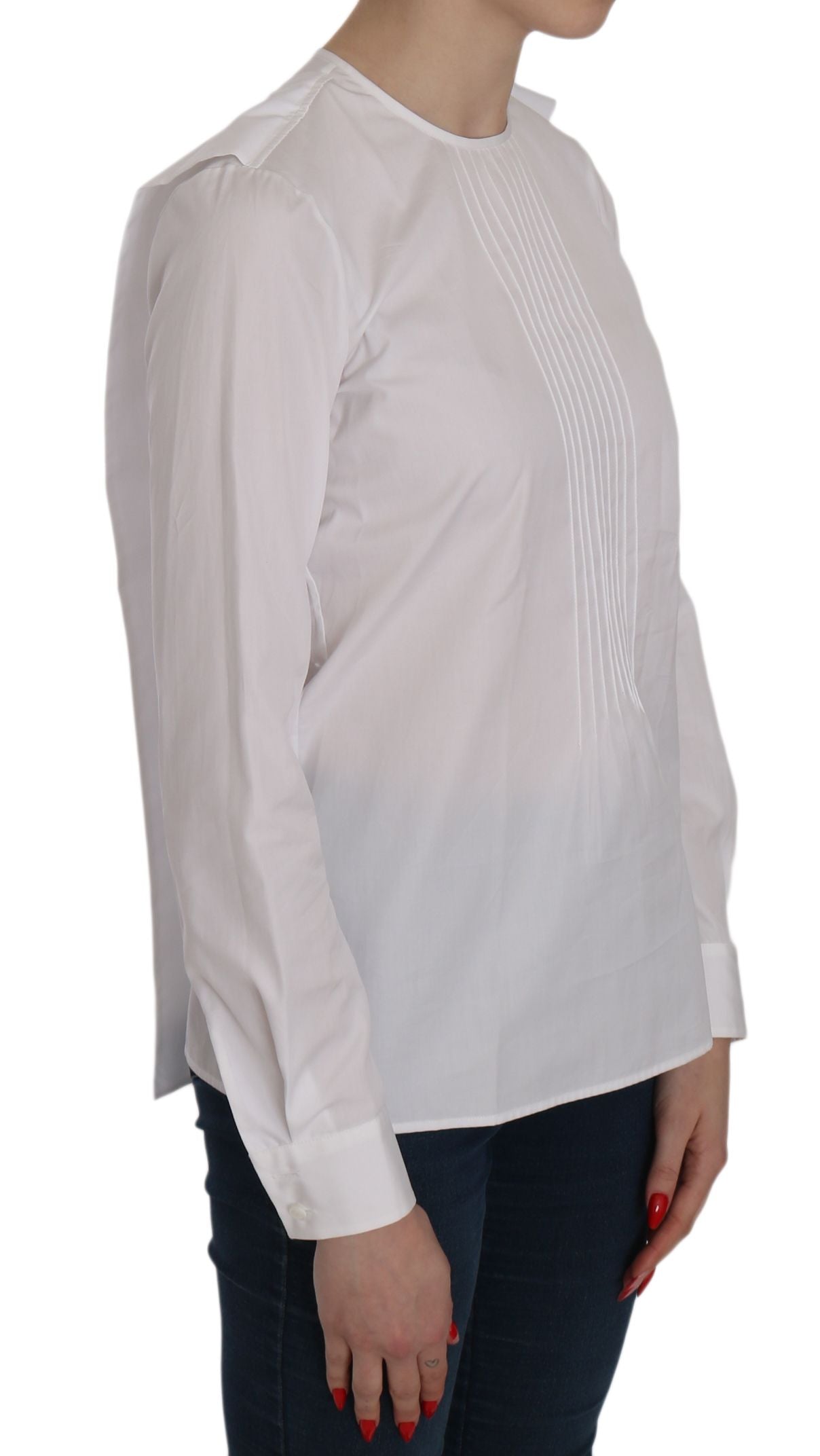 Dsquared² White Crew Neck Long Sleeve Cotton Women's Blouse