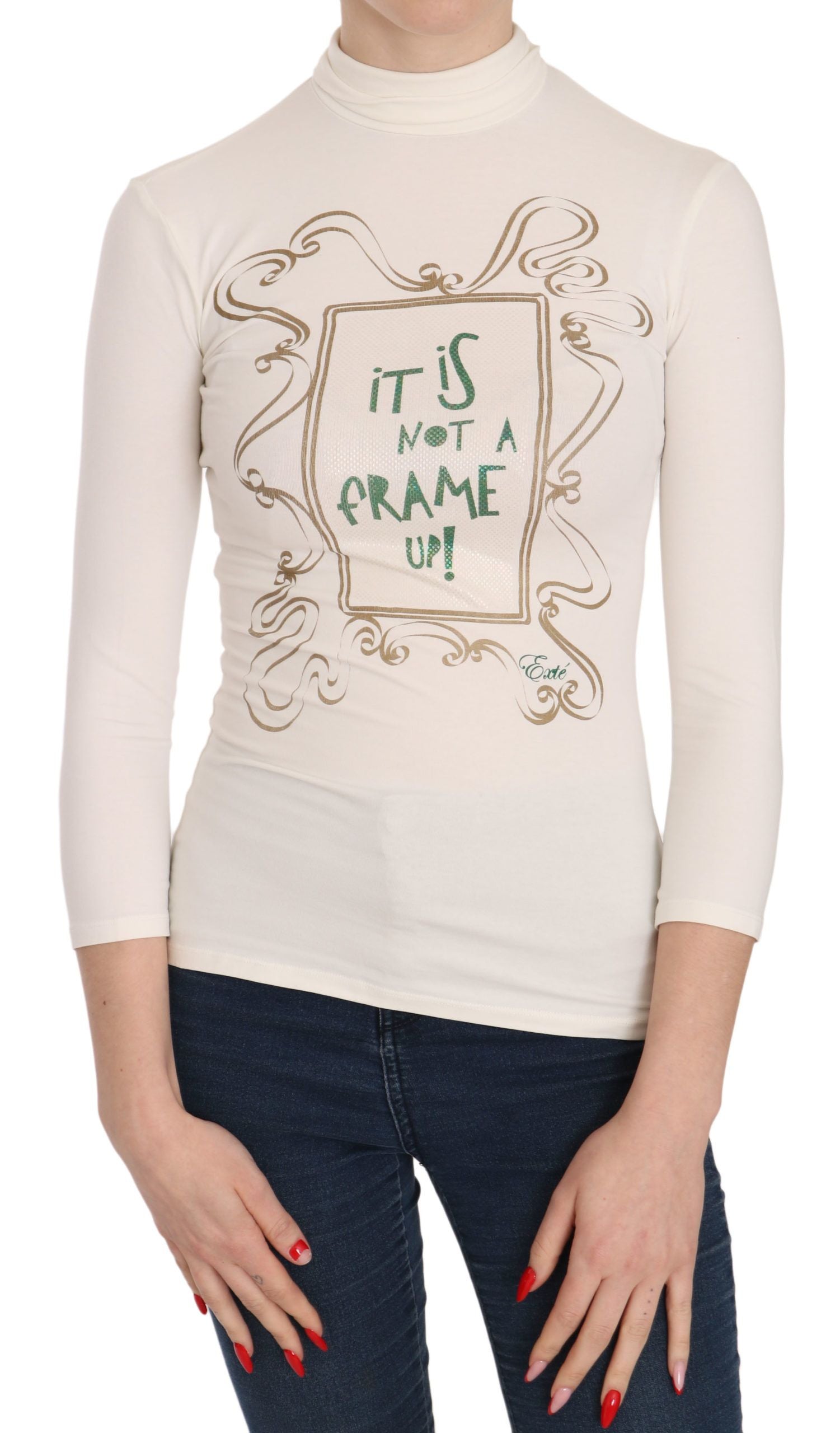 Exte Elegant White Long Sleeve Crew Neck Women's Top