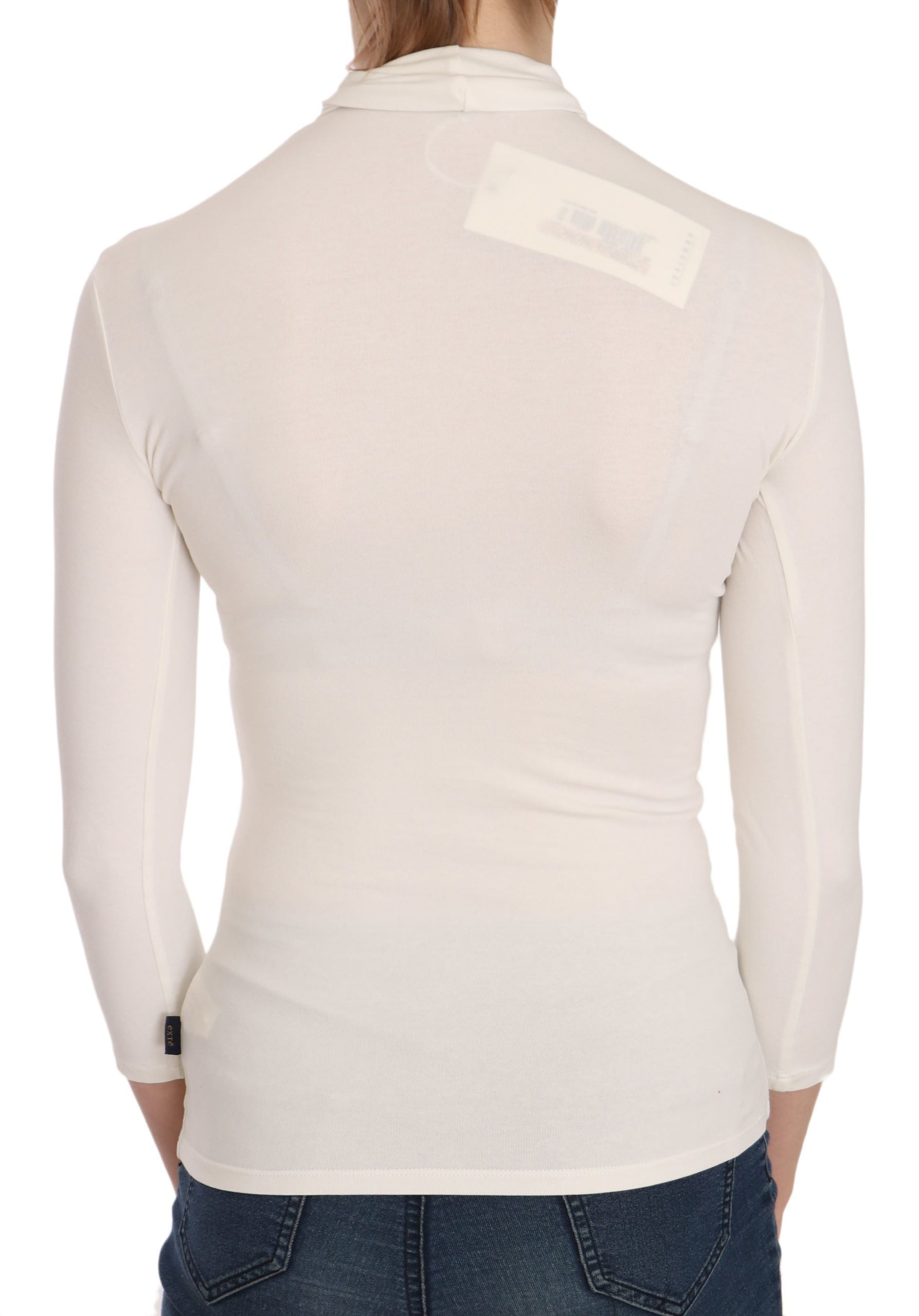 Exte Elegant White Long Sleeve Crew Neck Women's Top