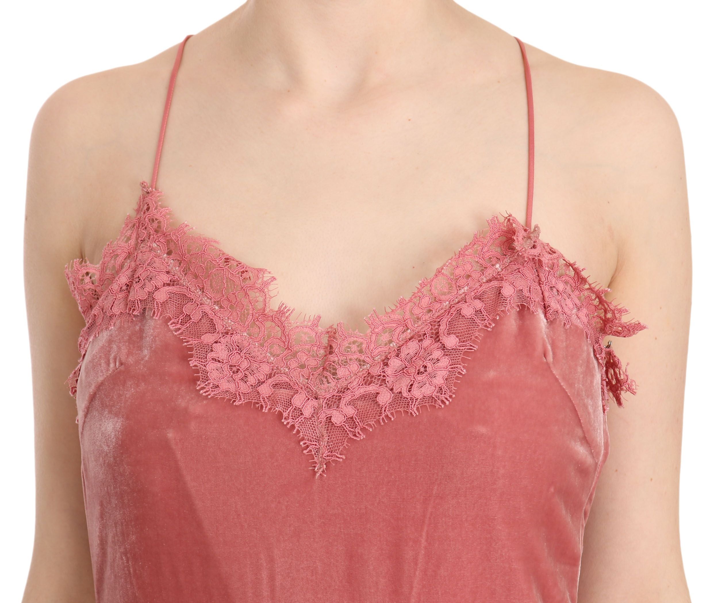 PINKO Pink Lace Spaghetti Strap Side Slit Shift Midi Women's Dress