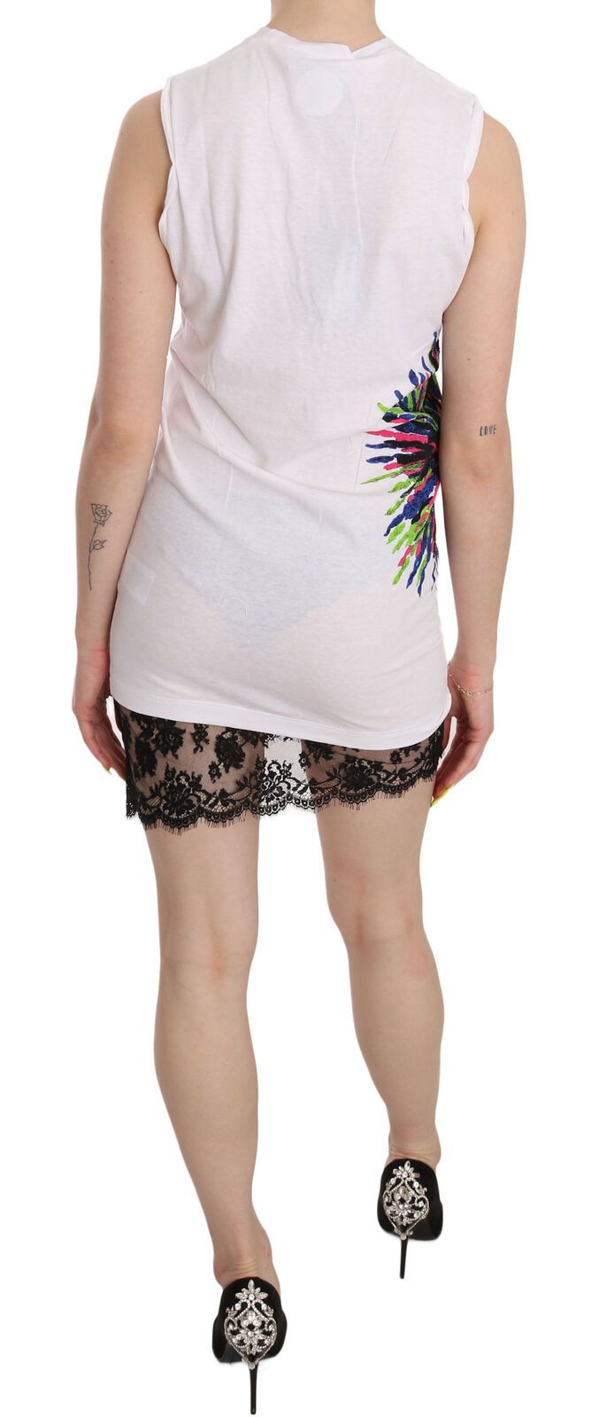 Dsquared² White Printed Crew Neck Sleeveless Bodycon Mini Women's Dress