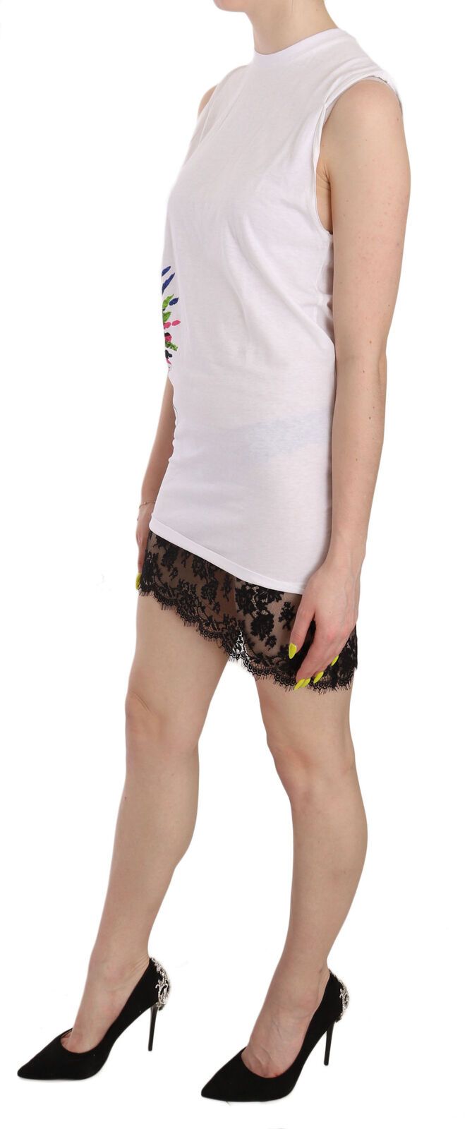 Dsquared² White Printed Crew Neck Sleeveless Bodycon Mini Women's Dress