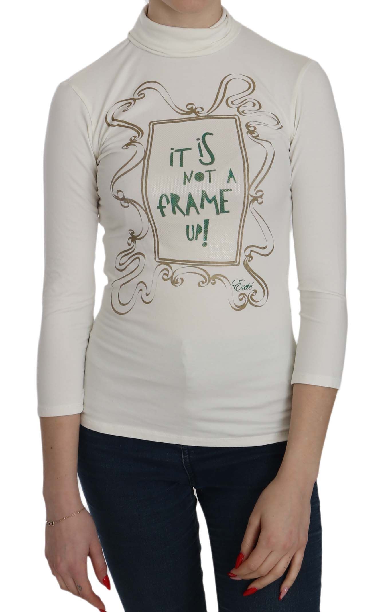 Exte Chic White Printed Turtle Neck Women's Blouse
