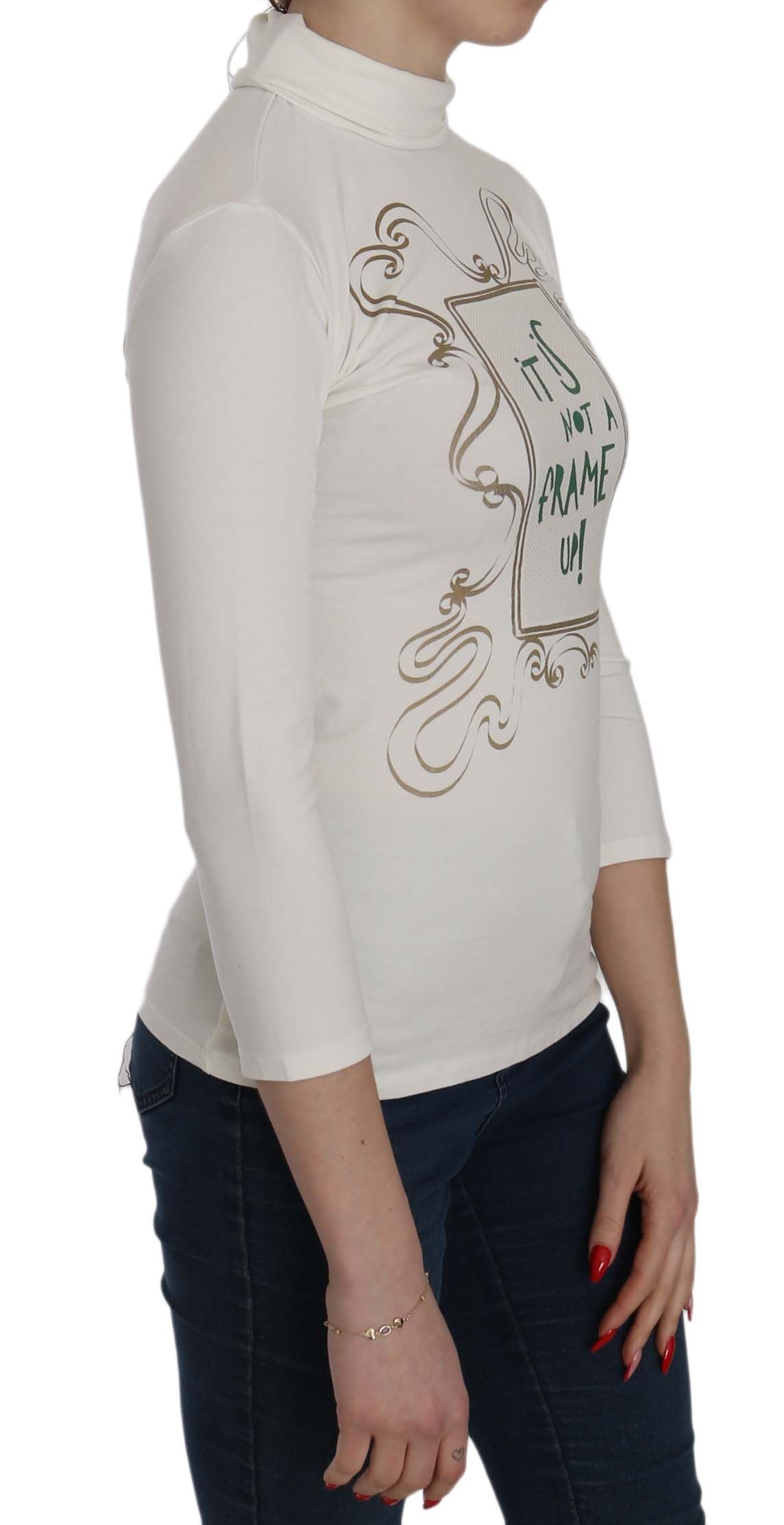 Exte Chic White Printed Turtle Neck Women's Blouse