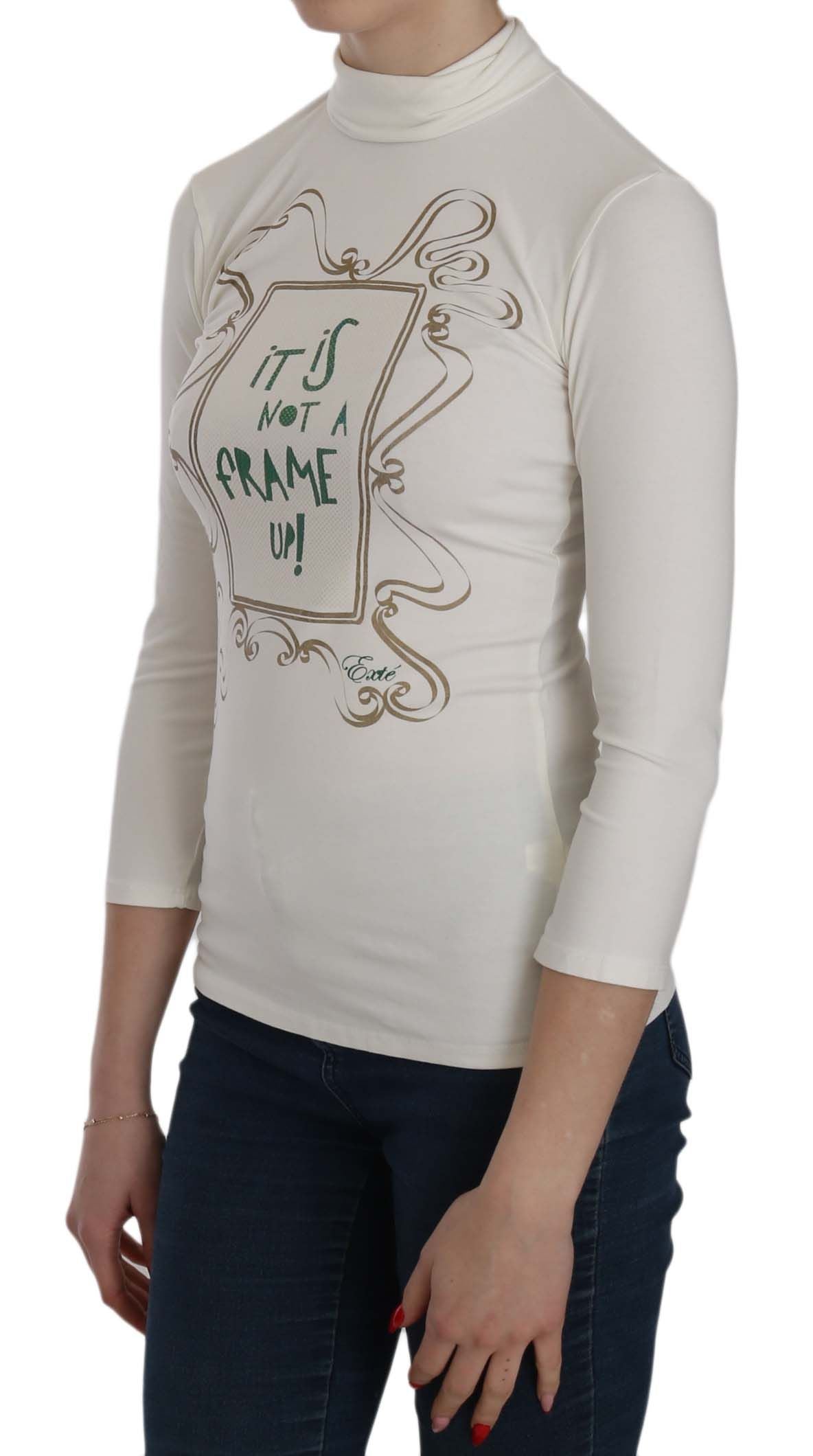 Exte Chic White Printed Turtle Neck Women's Blouse